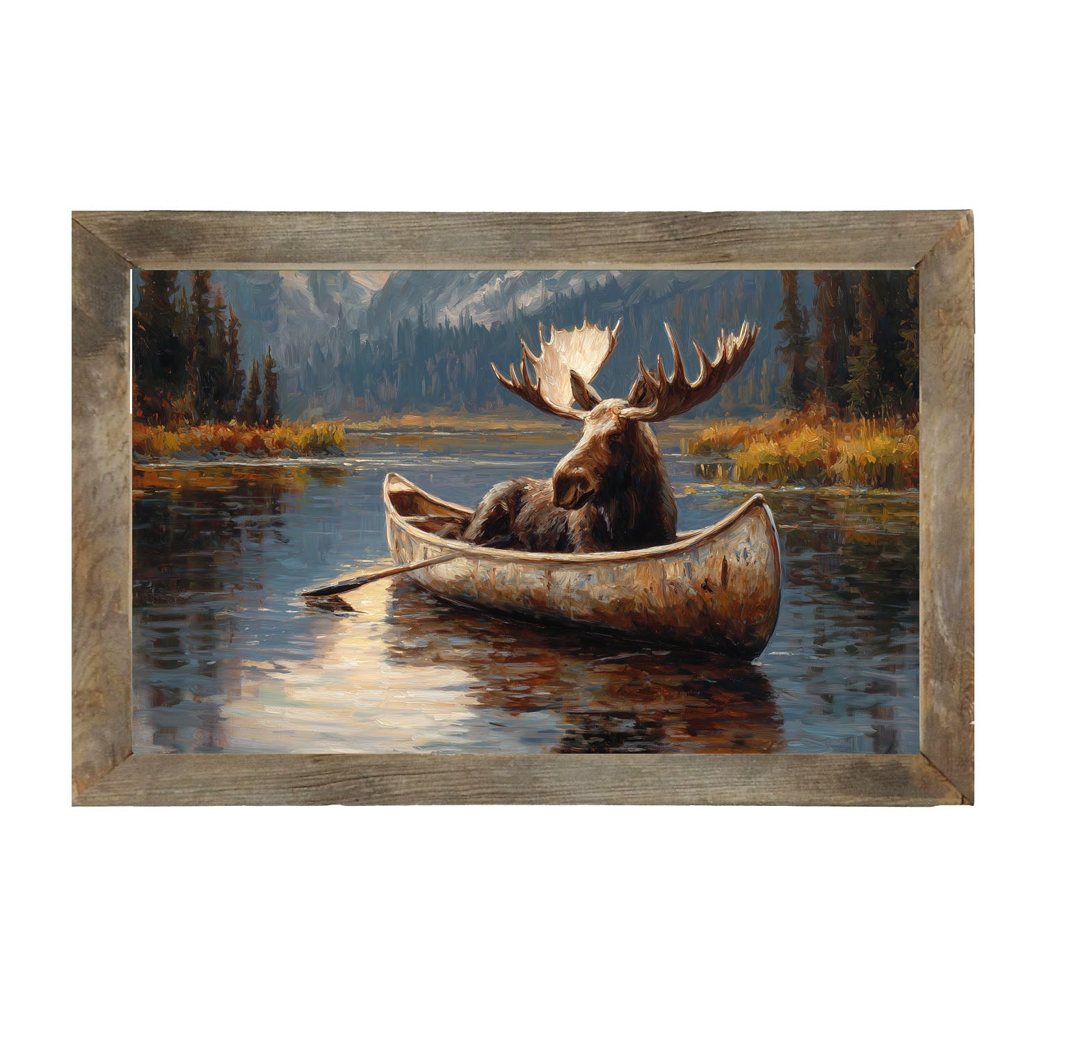 Moose in Canoe - Framed Art