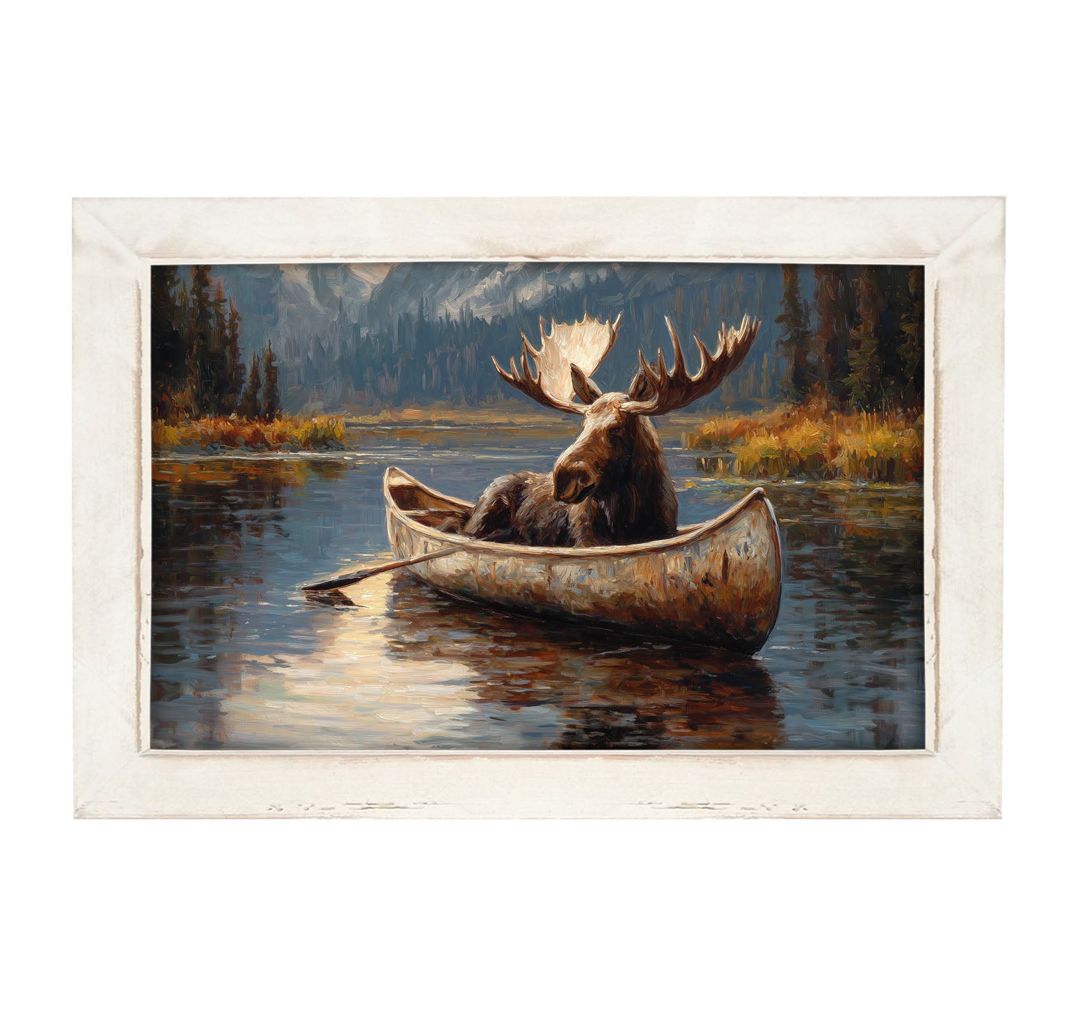 Moose in Canoe - Framed Art