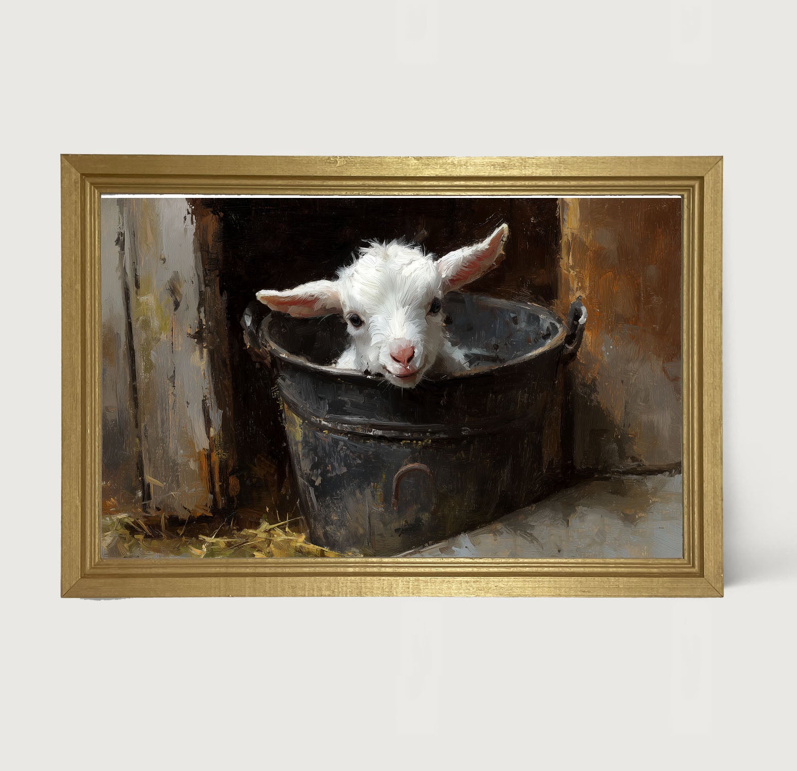 Metal Bucket with Happy Lamb