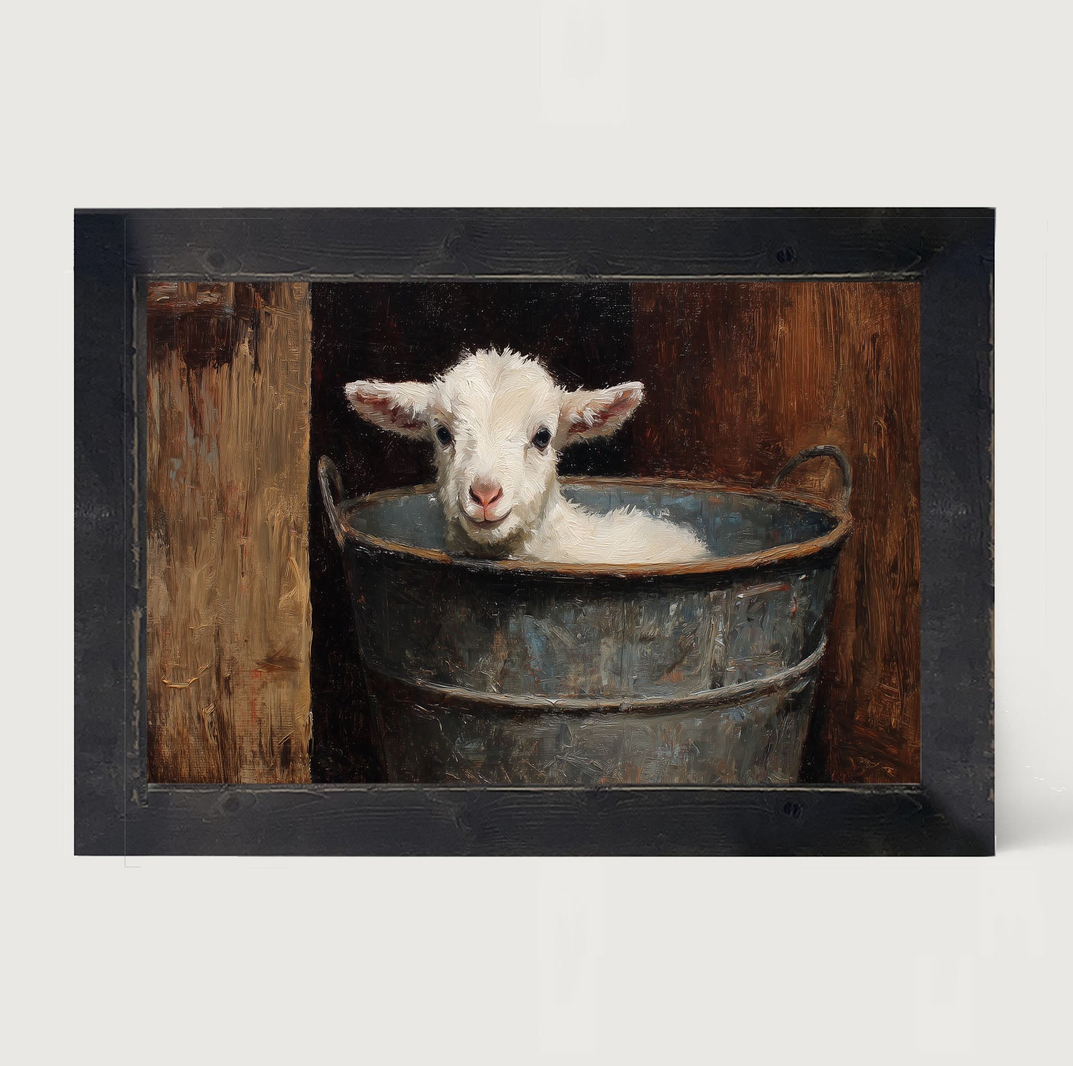 Metal Bucket with Resting Lamb