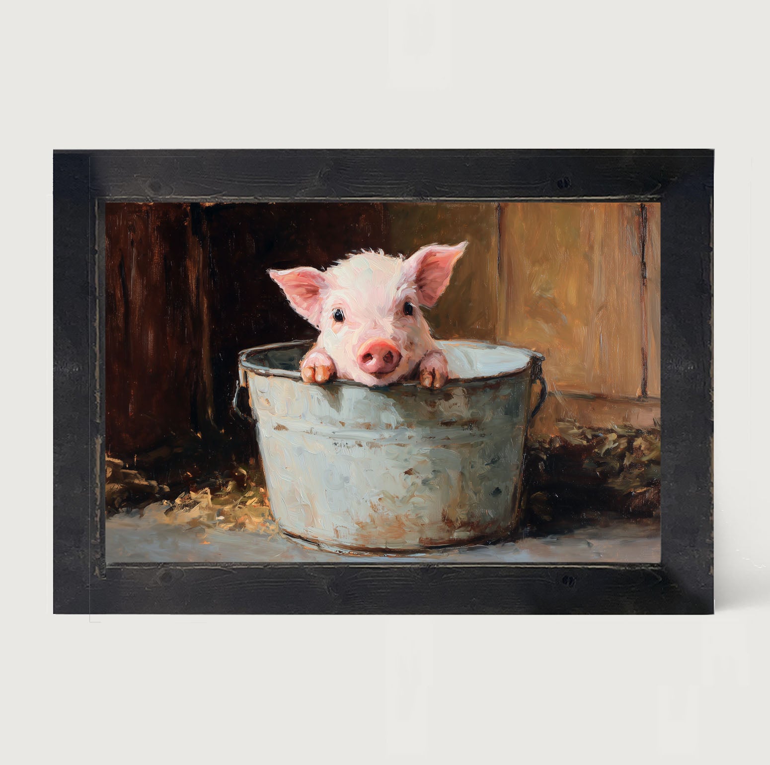 Metal Bucket with Baby Pig