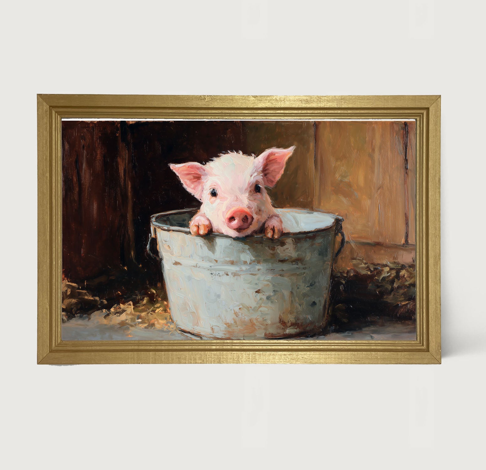 Metal Bucket with Baby Pig