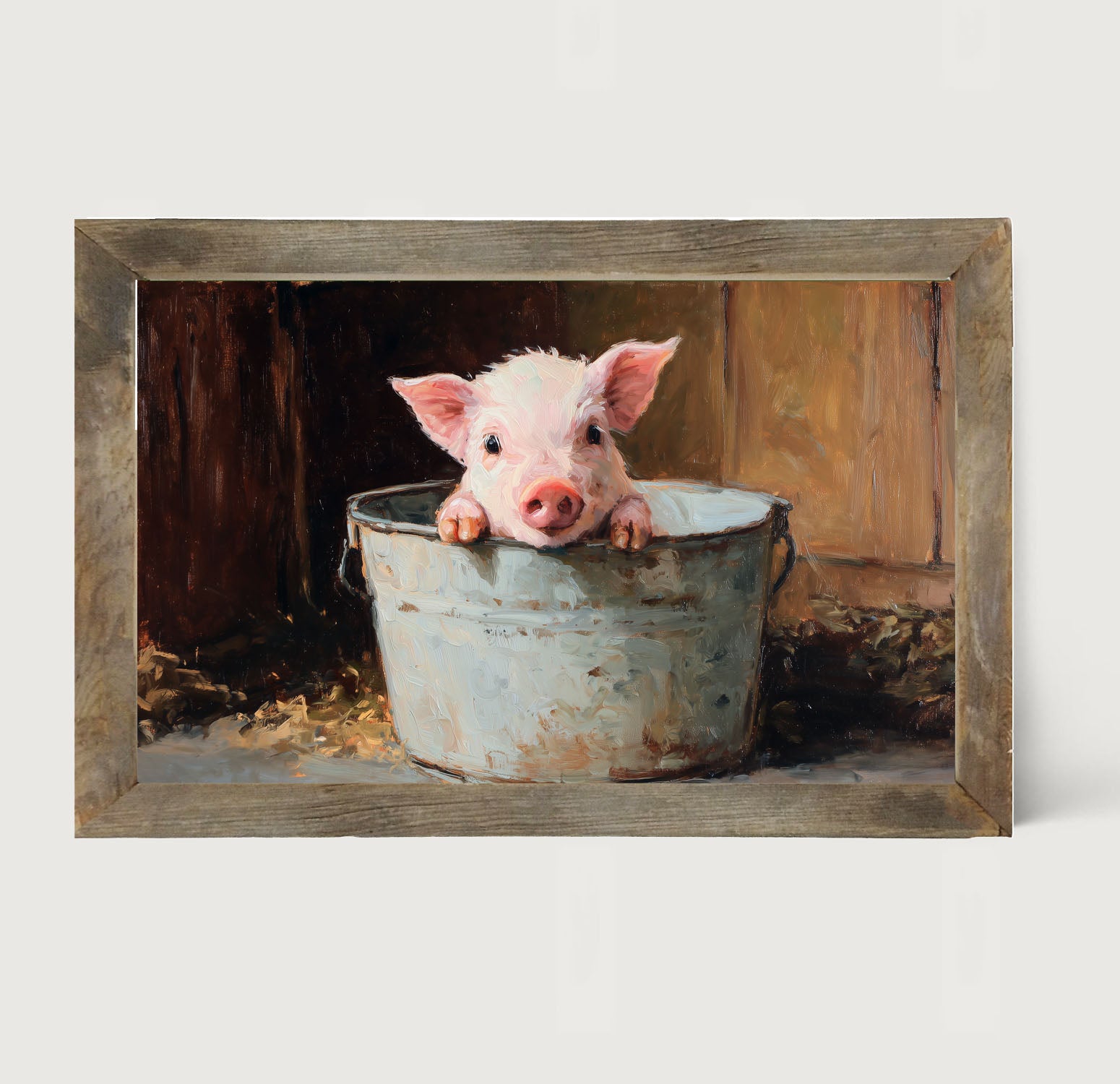 Metal Bucket with Baby Pig
