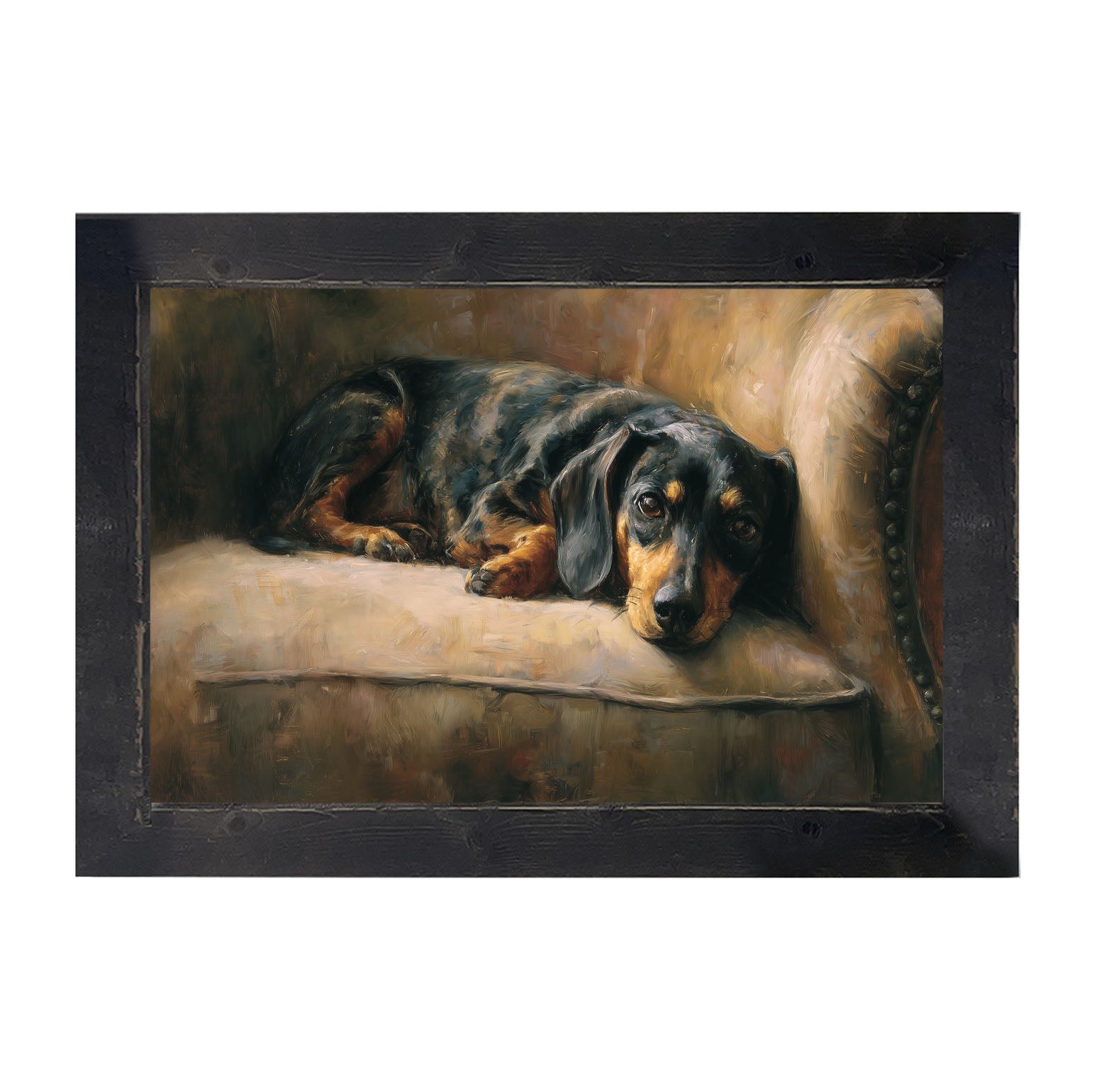 Armchair with Black and Brown Dachshund - Framed Art