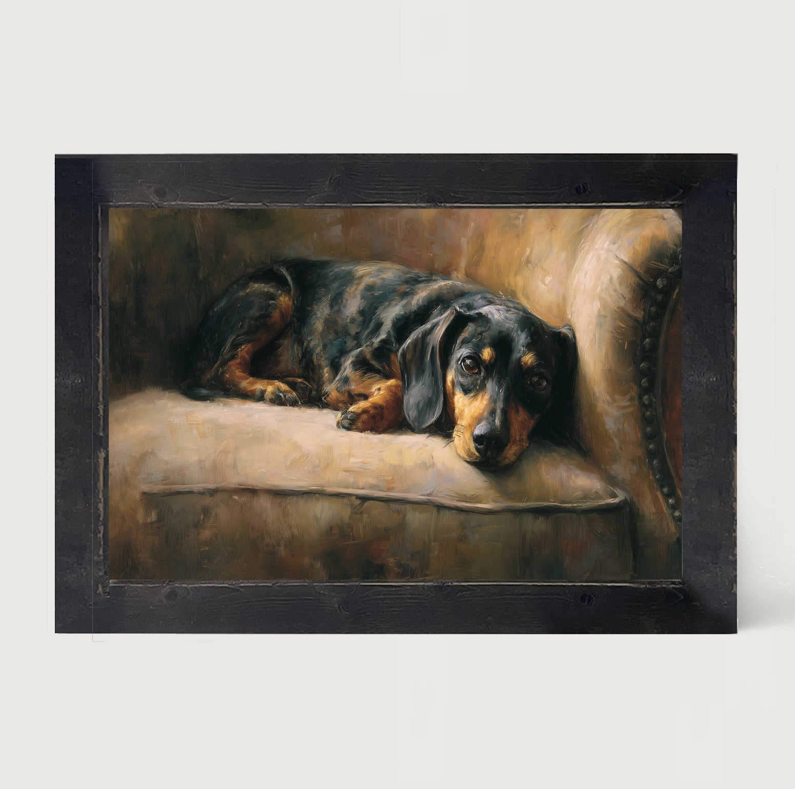 Armchair with Black and Brown Dachshund - Framed Art