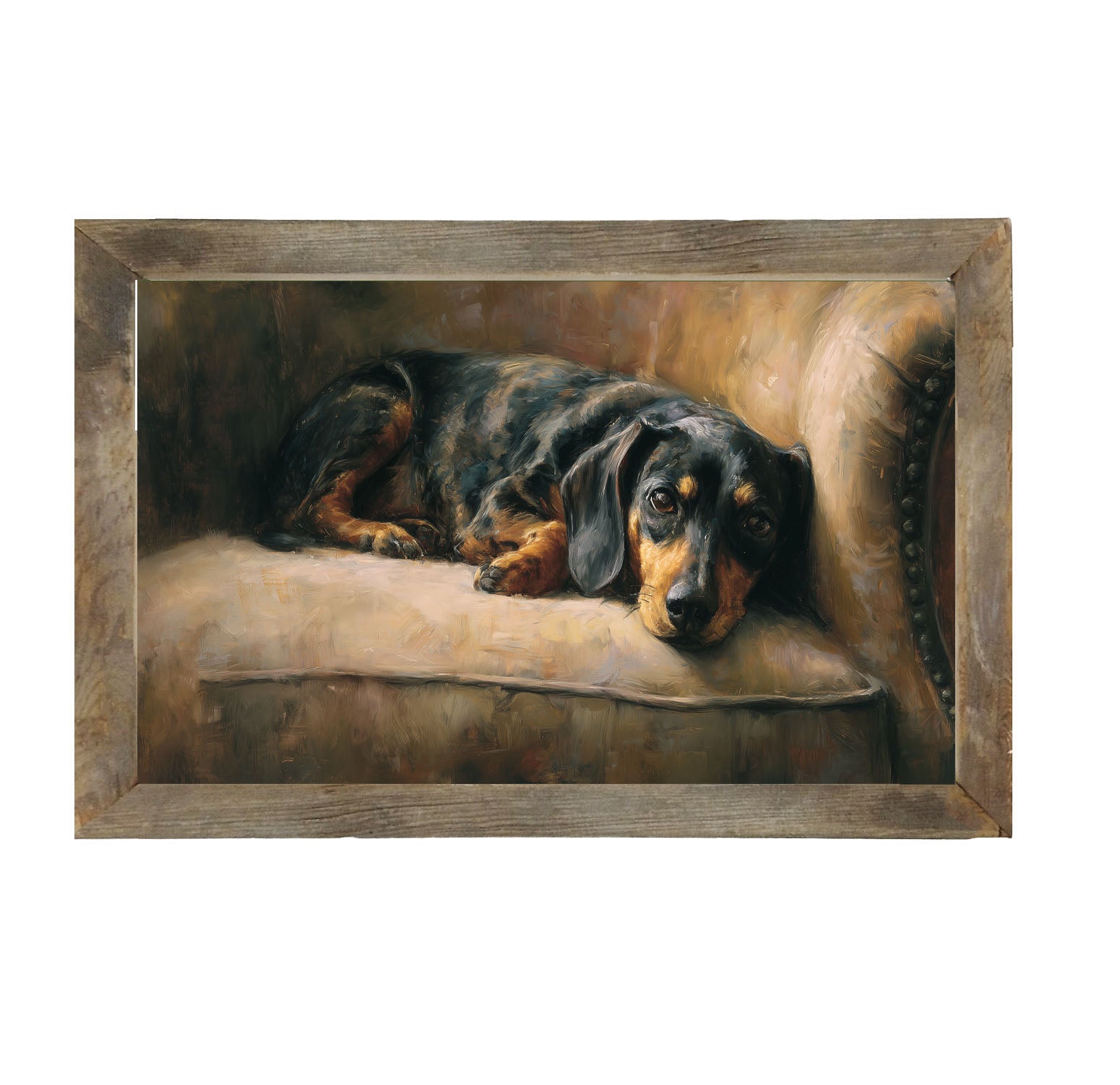 Armchair with Black and Brown Dachshund - Framed Art