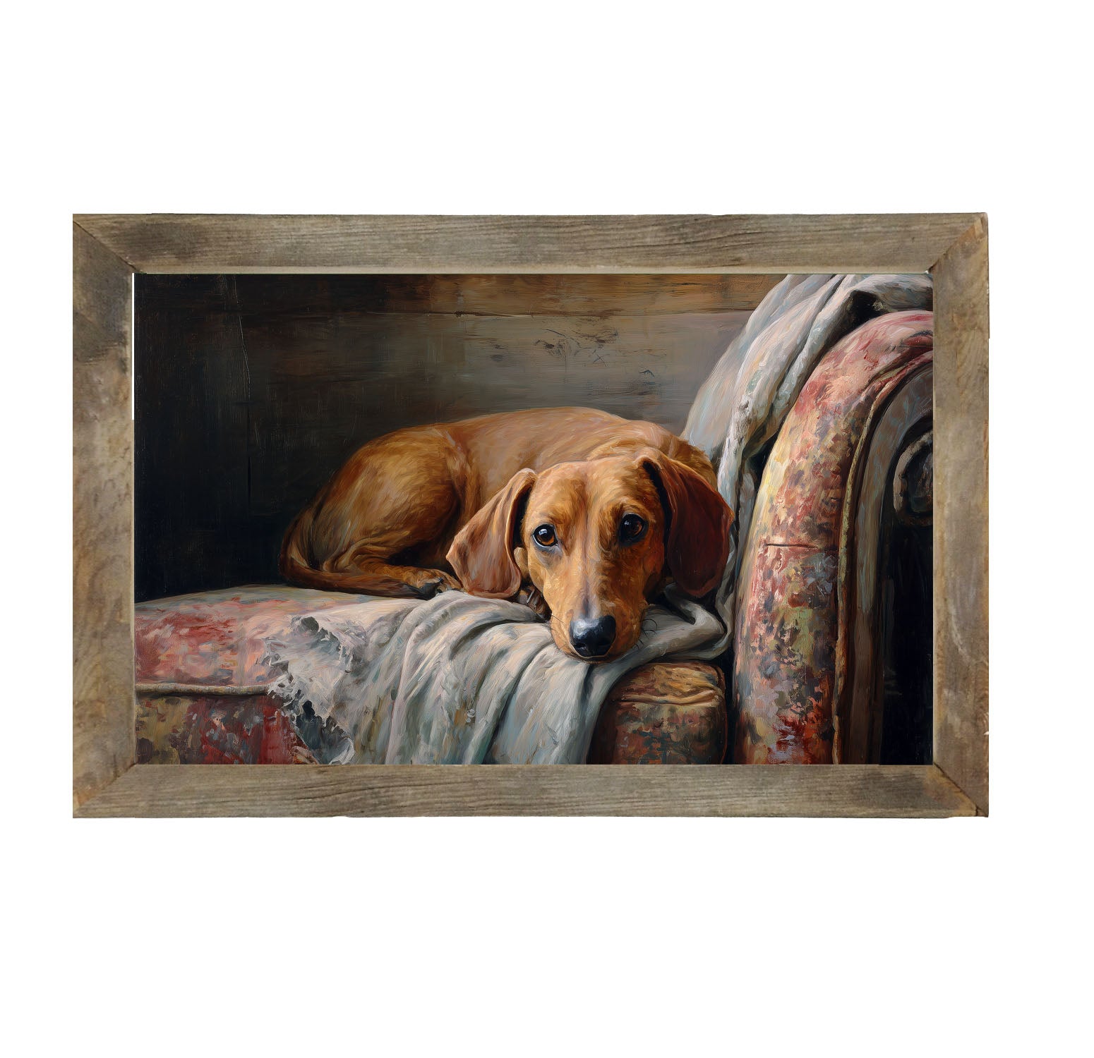 Armchair with Brown Dachshund - Framed Art