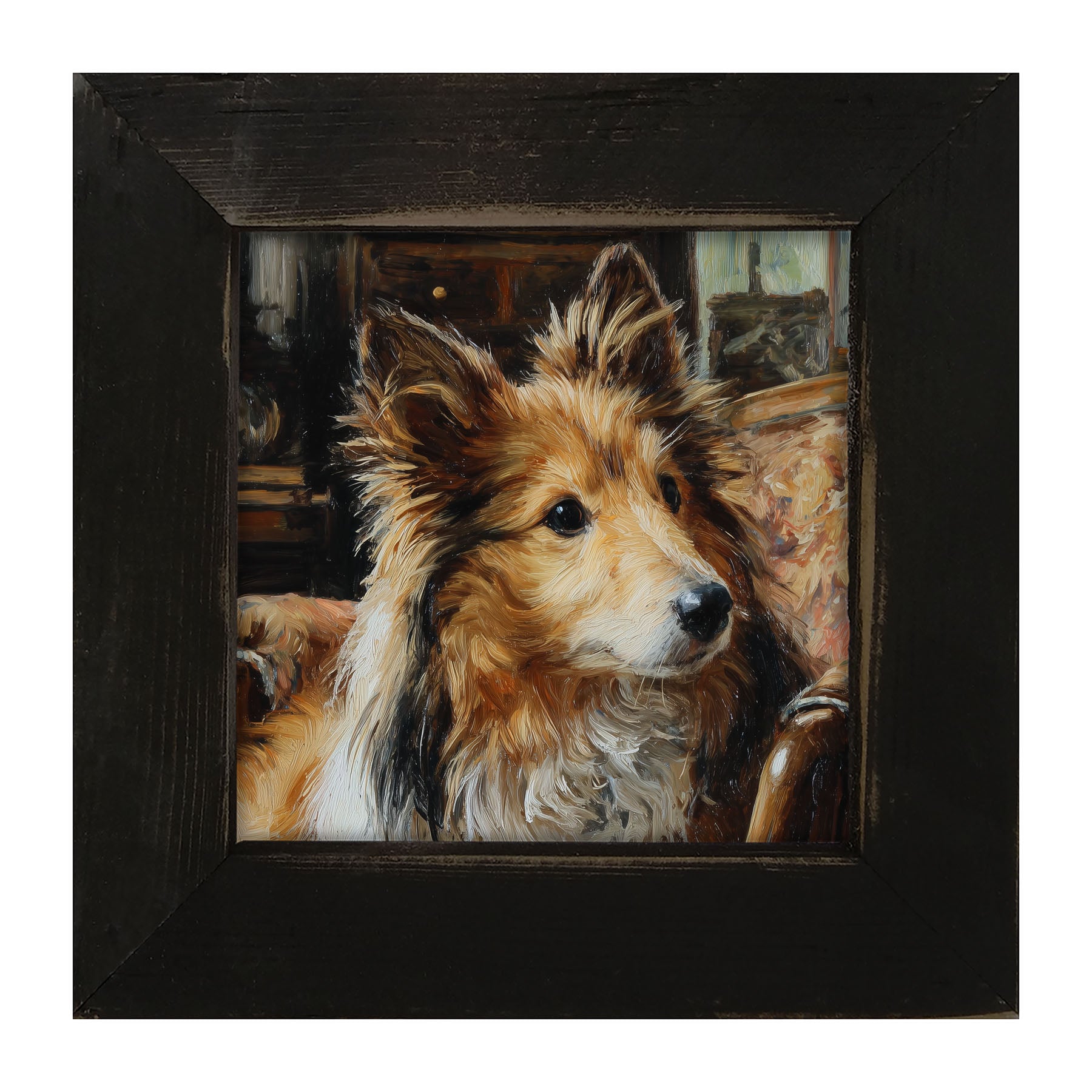 Armchair with Shetland Sheepdog - Framed Art