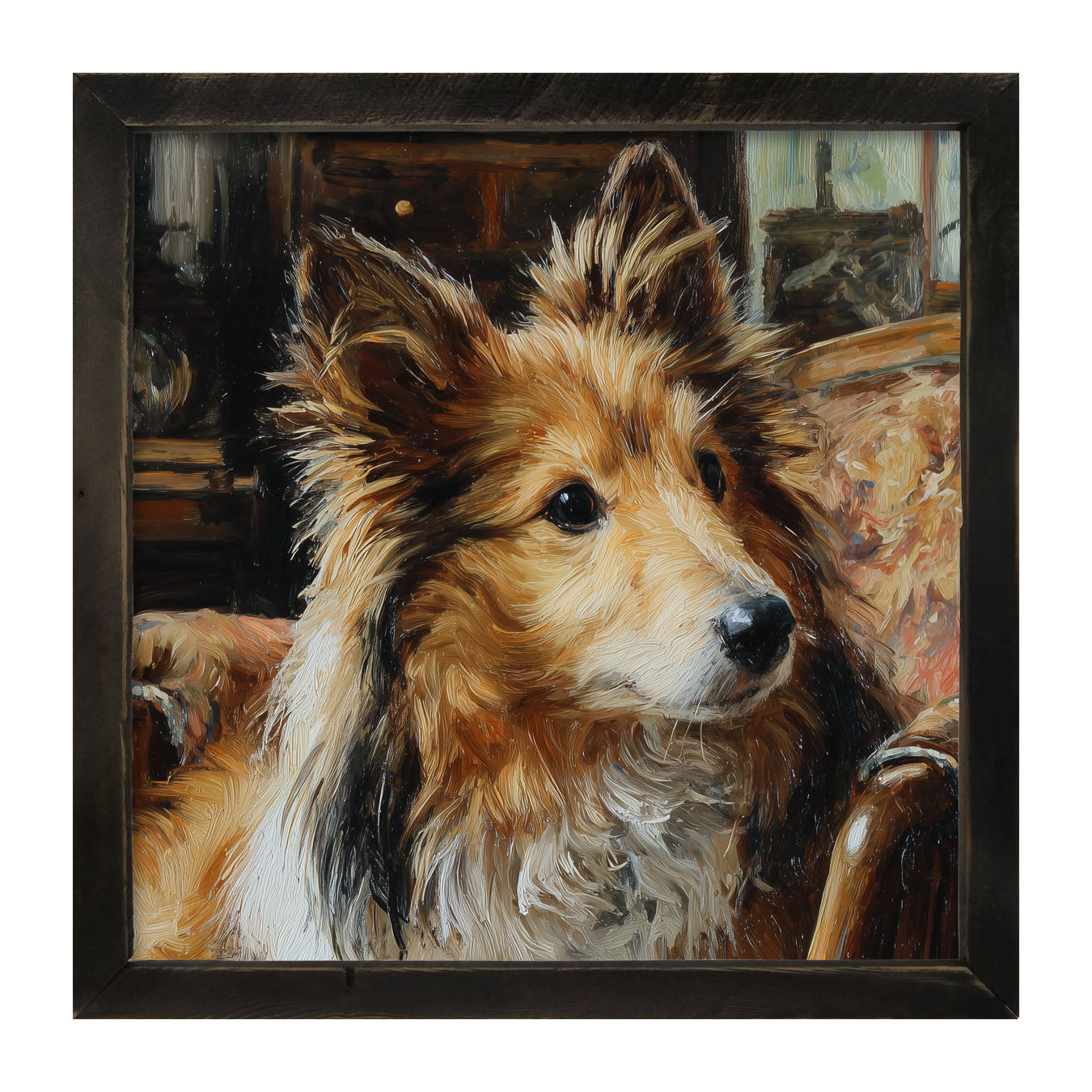 Armchair with Shetland Sheepdog - Framed Art