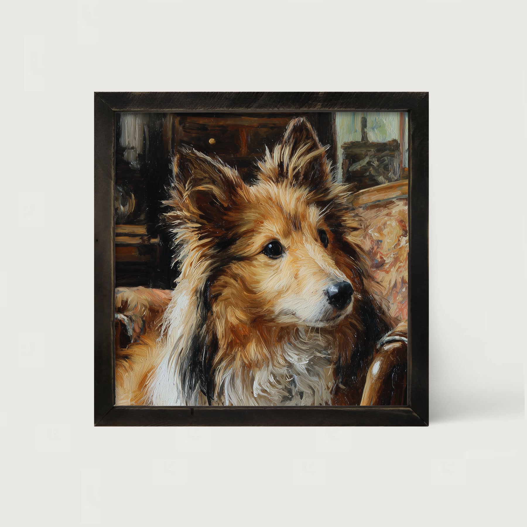 Armchair with Shetland Sheepdog - Framed Art