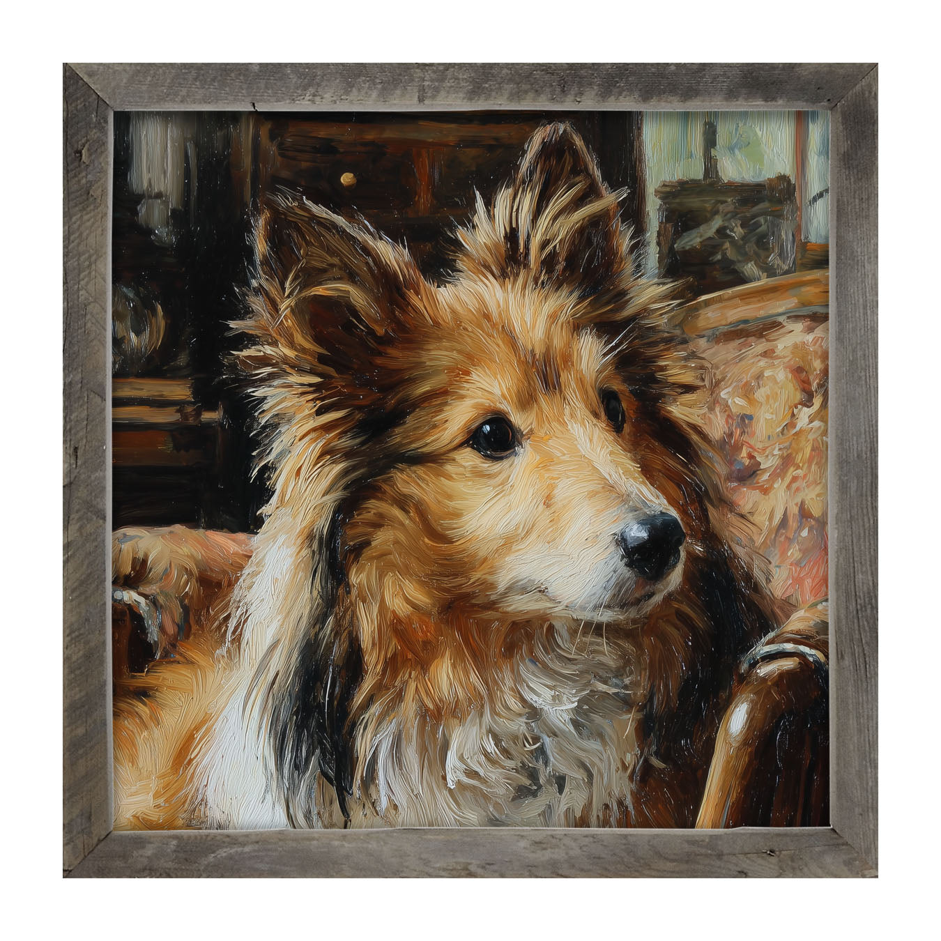 Armchair with Shetland Sheepdog - Framed Art