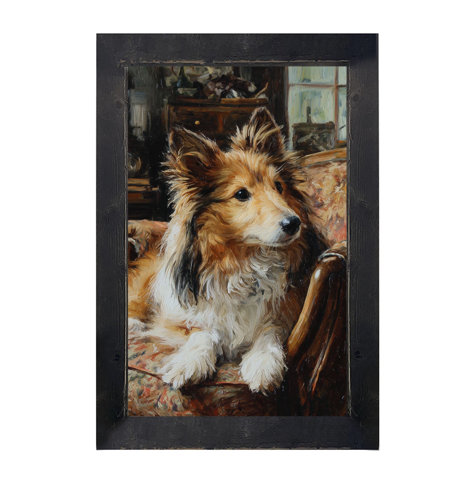 Armchair with Shetland Sheepdog - Framed Art