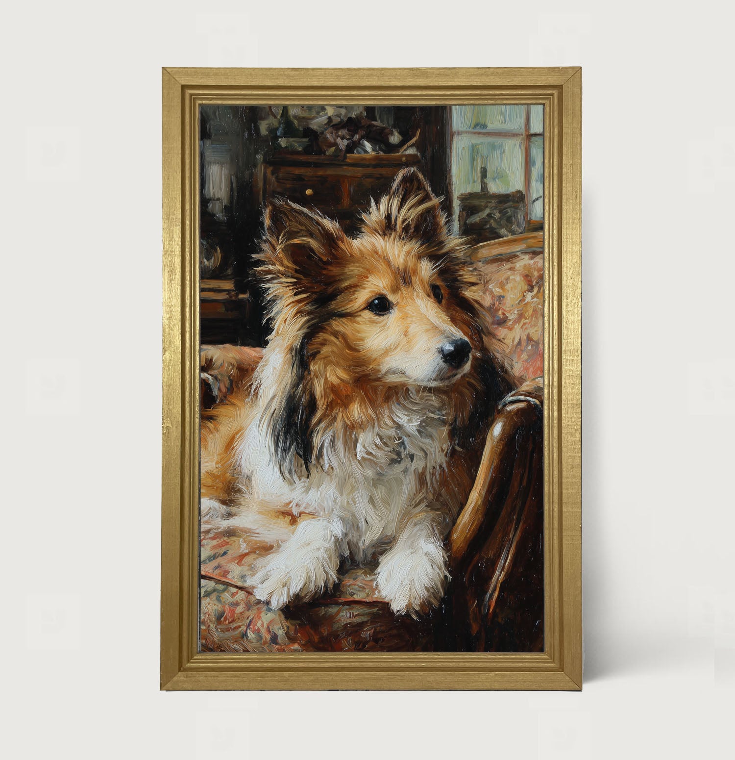 Armchair with Shetland Sheepdog - Framed Art