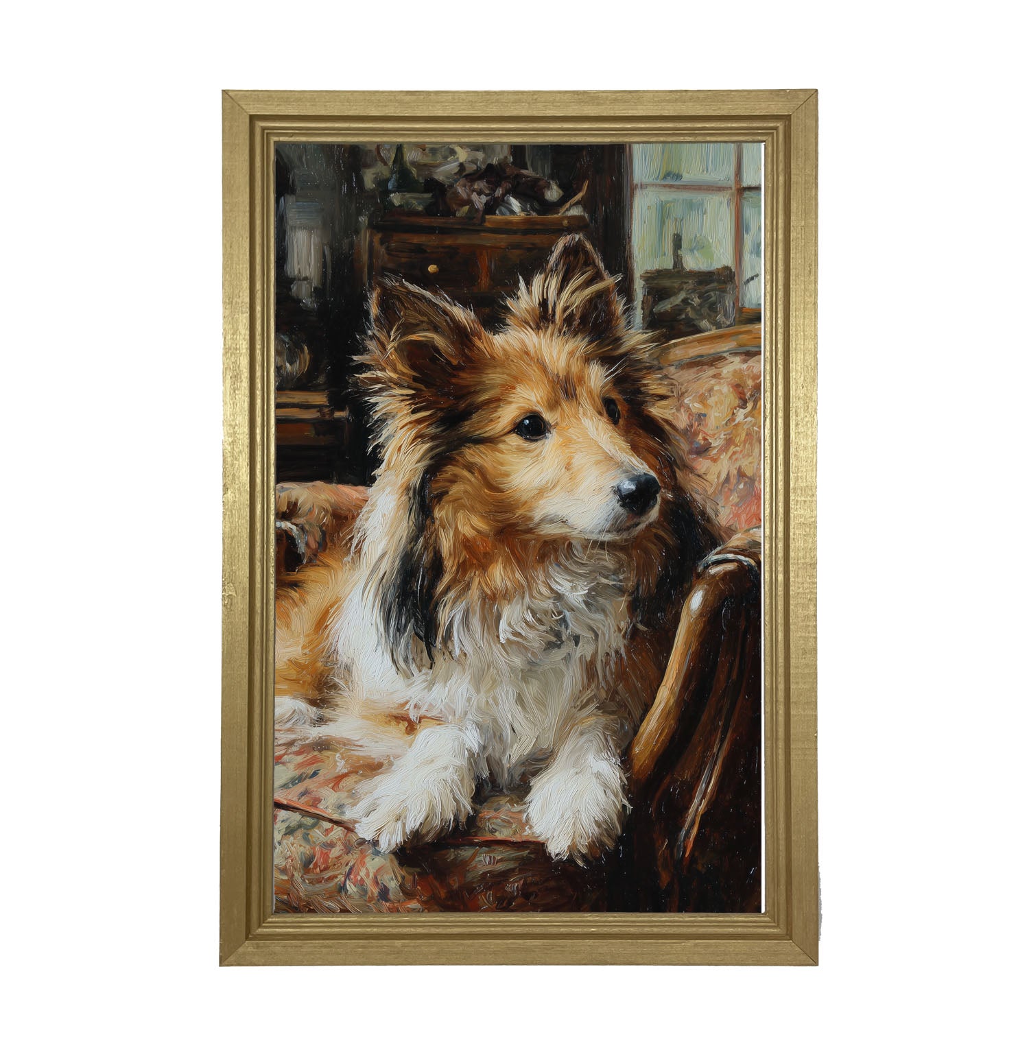 Armchair with Shetland Sheepdog - Framed Art