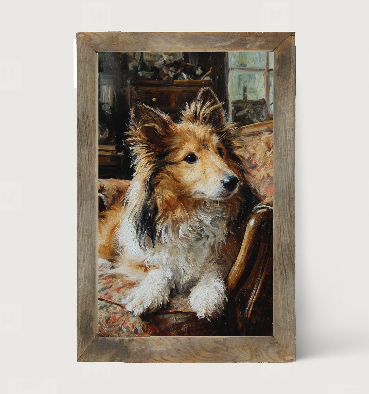 Armchair with Shetland Sheepdog - Framed Art