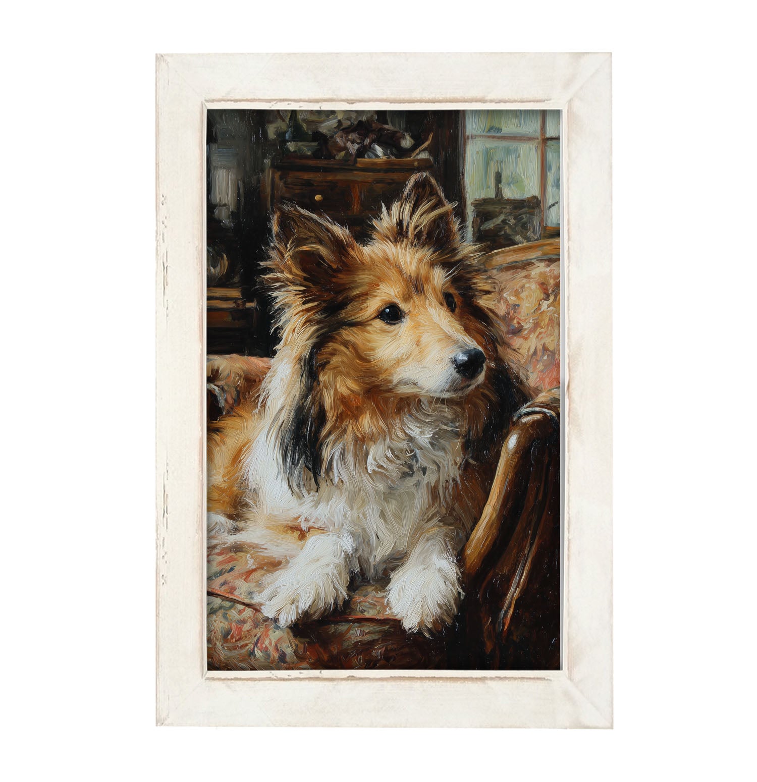 Armchair with Shetland Sheepdog - Framed Art