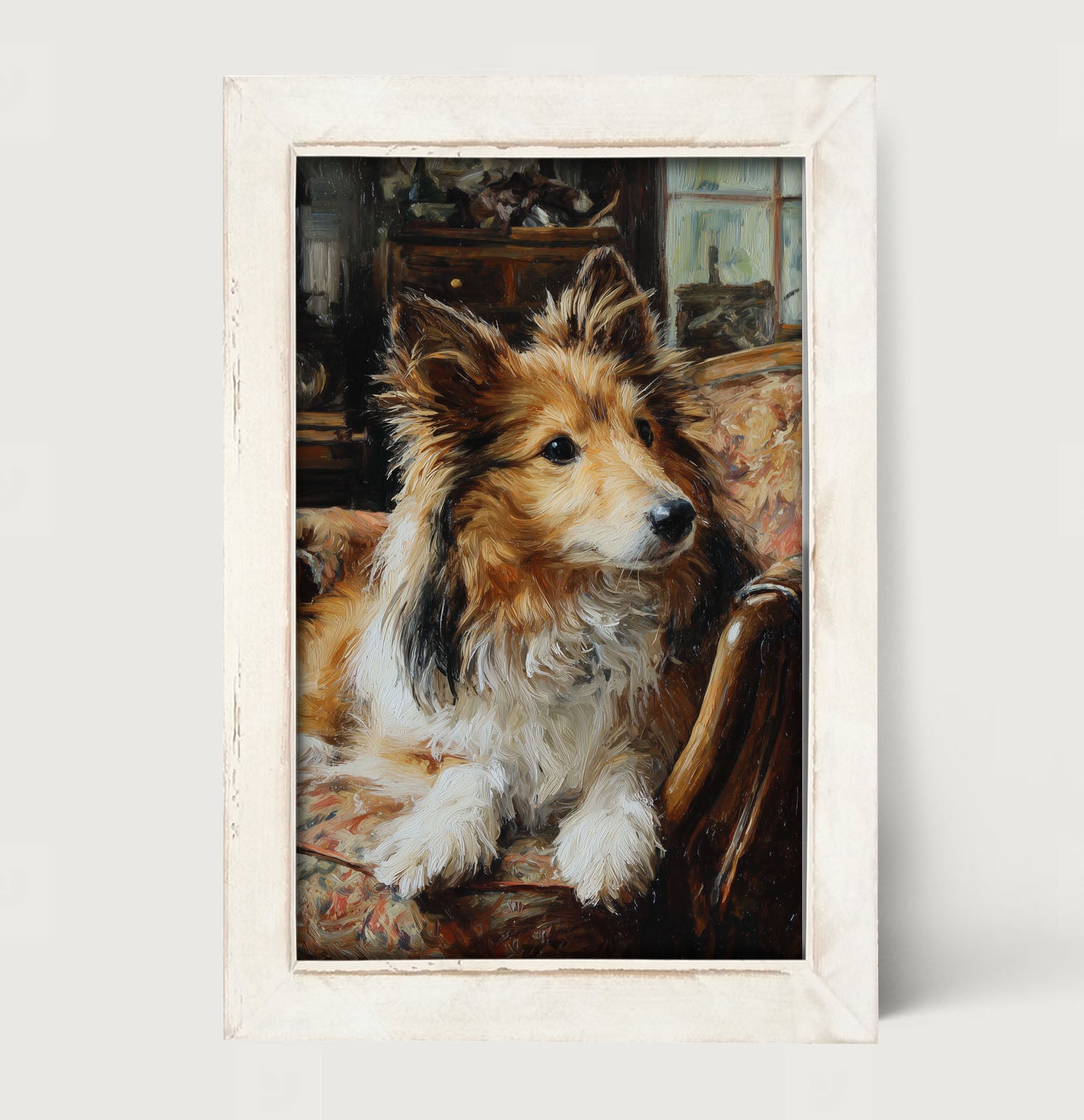 Armchair with Shetland Sheepdog - Framed Art
