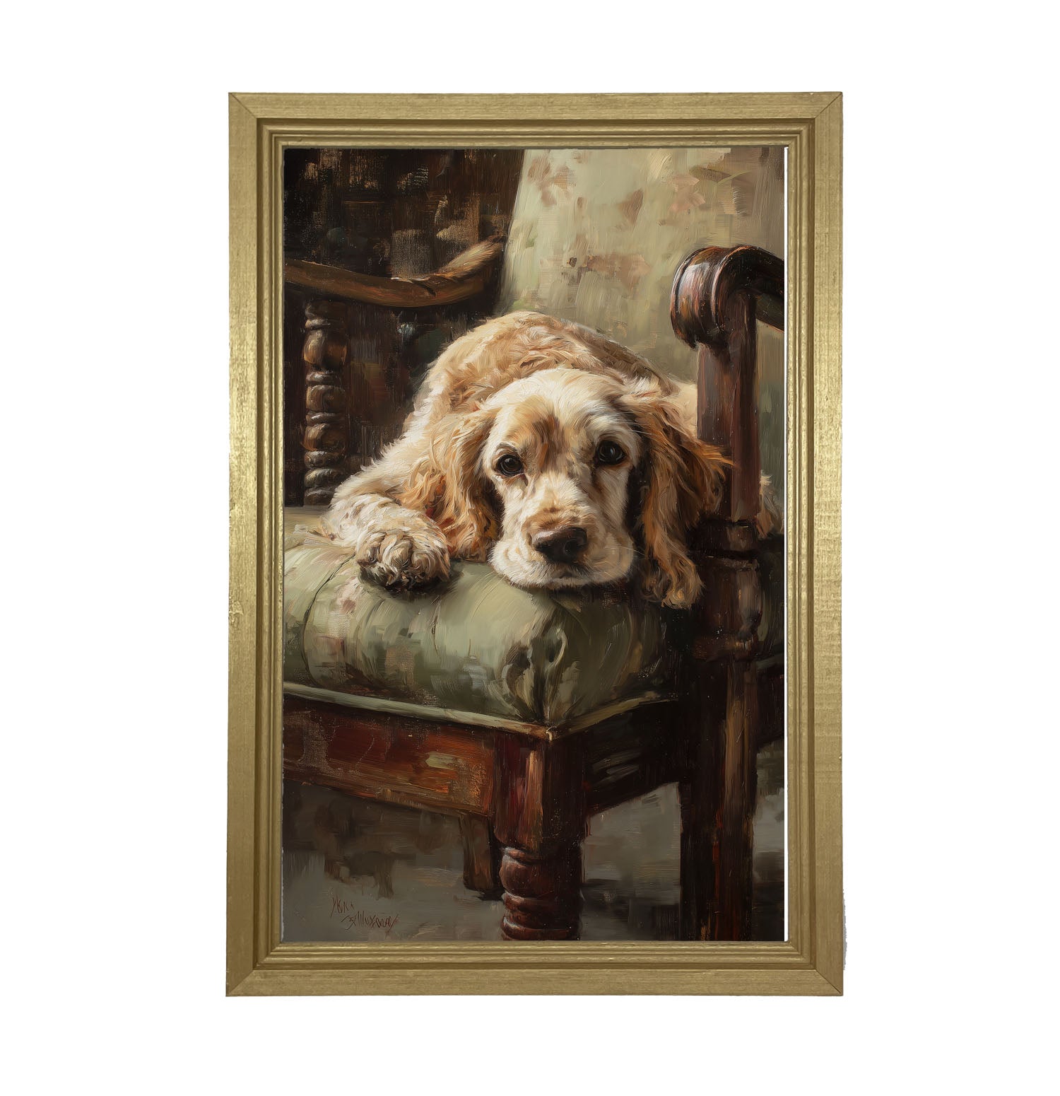 Armchair with Cocker Spaniel Dog - Framed Art