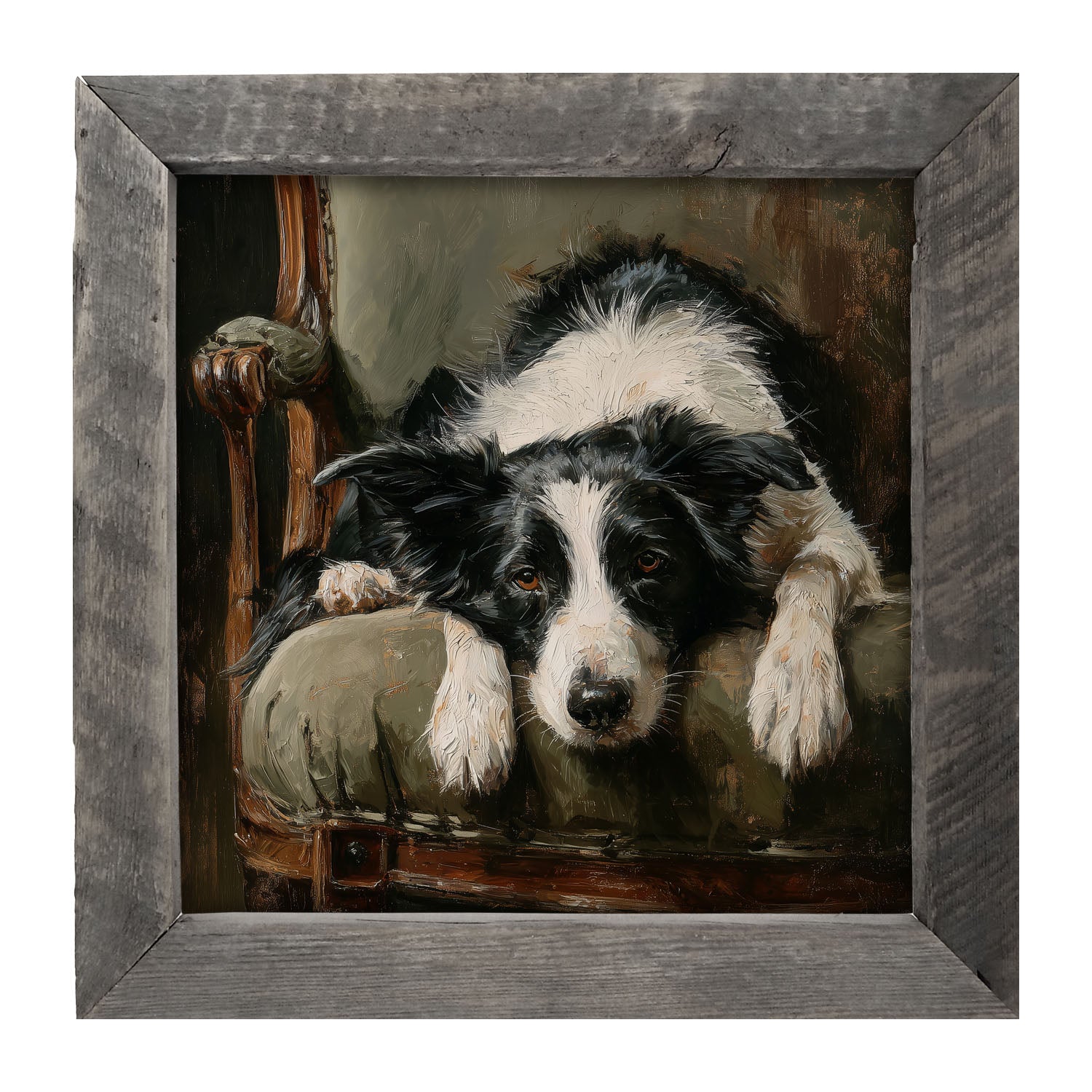 Armchair with Border Collie Dog - Framed Art