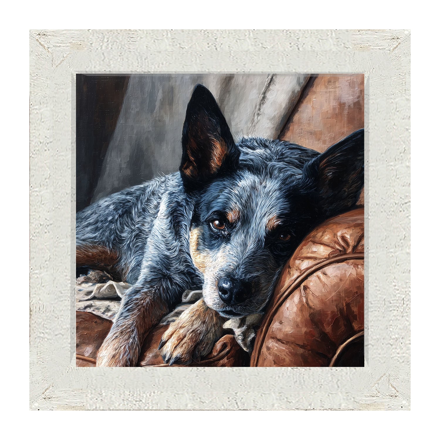 Armchair with Blue Heeler Dog - Framed Art