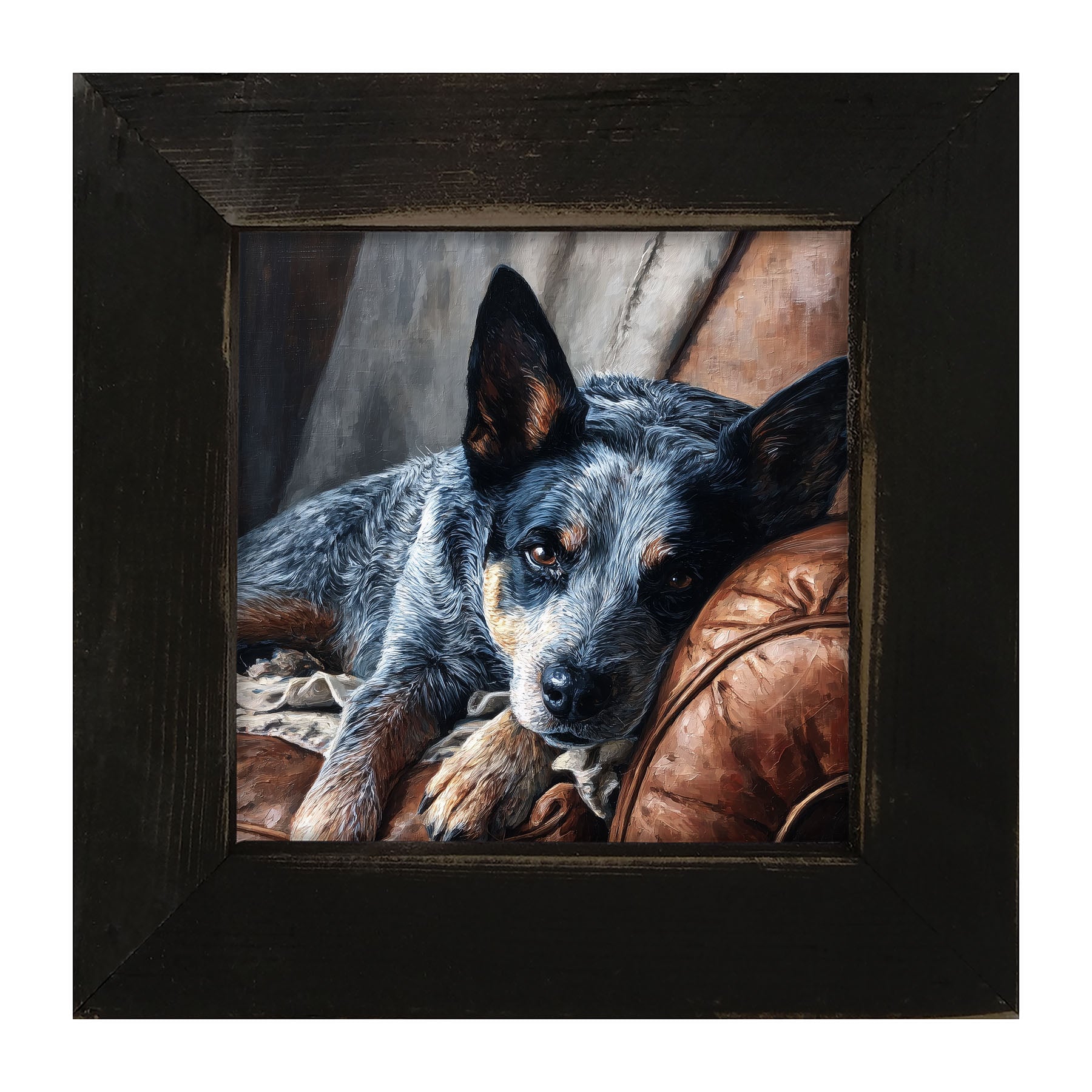 Armchair with Blue Heeler Dog - Framed Art