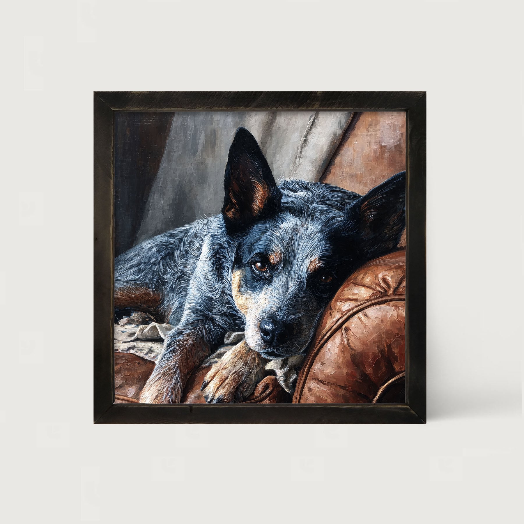 Armchair with Blue Heeler Dog - Framed Art
