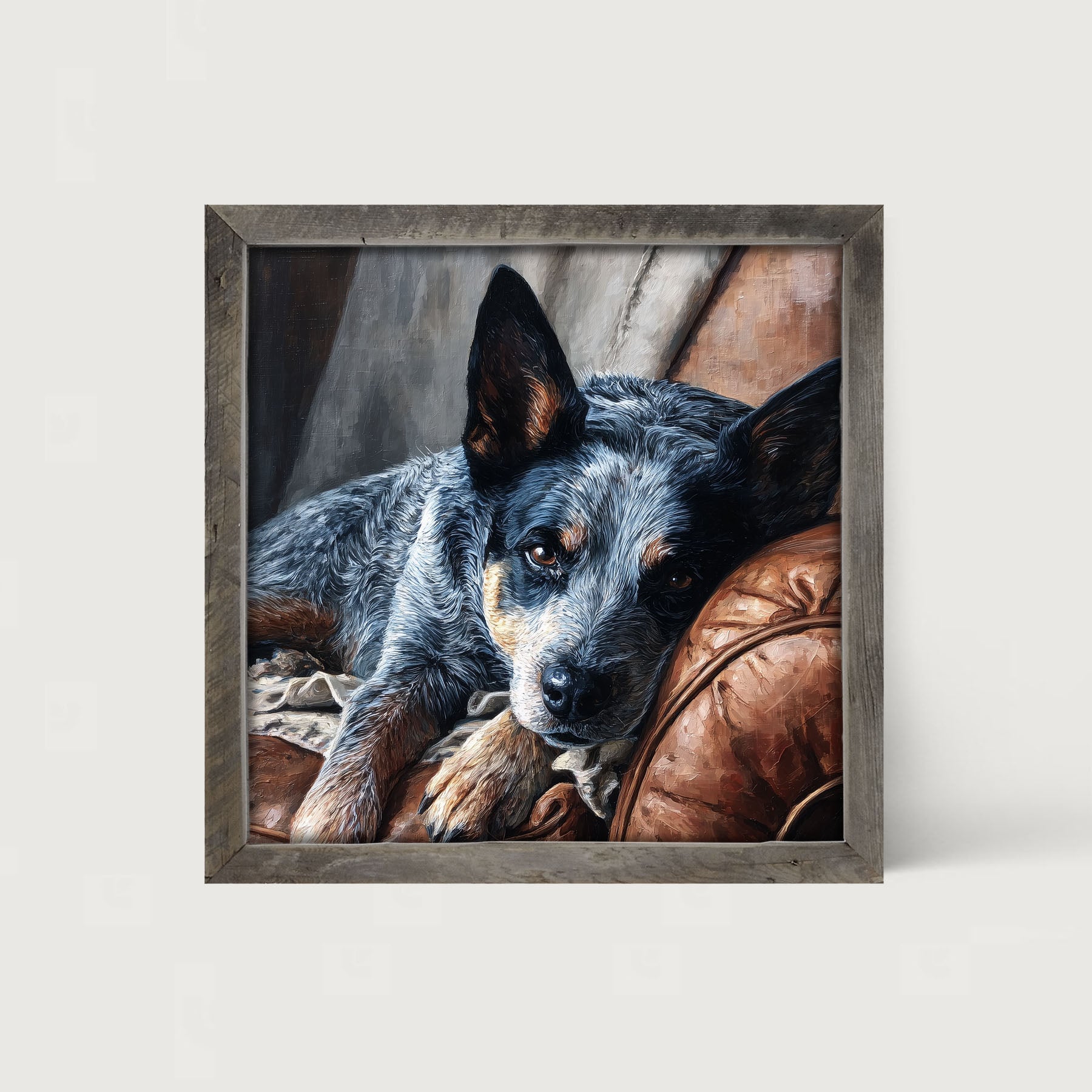 Armchair with Blue Heeler Dog - Framed Art
