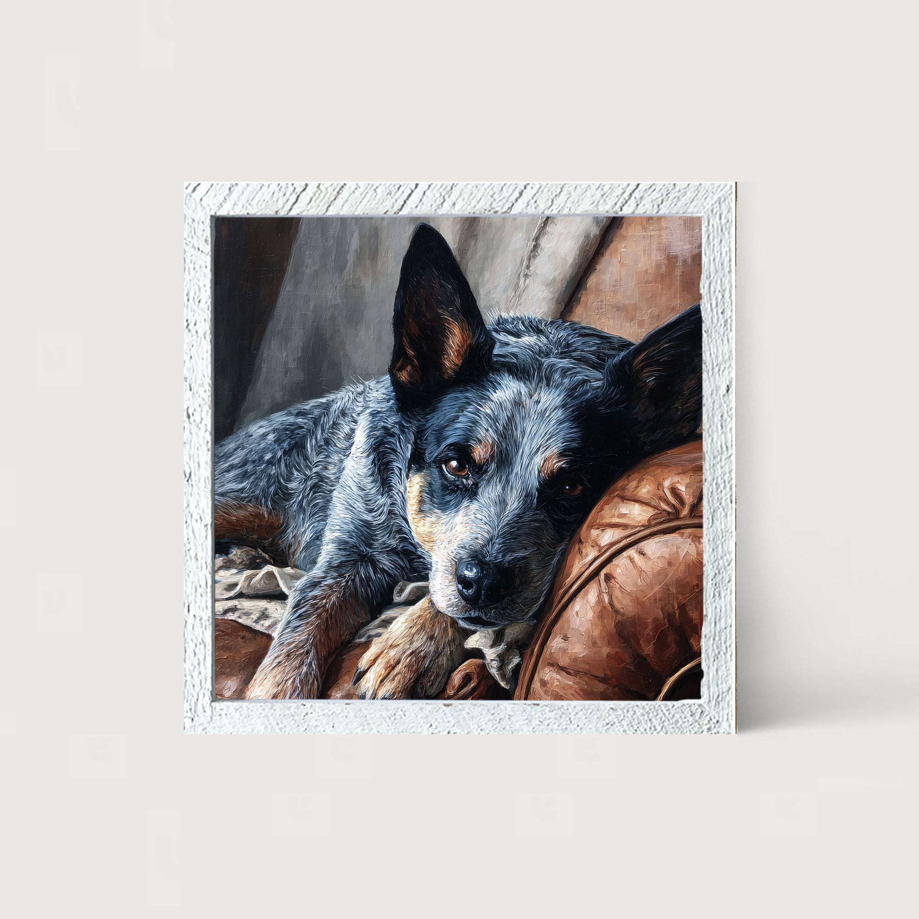 Armchair with Blue Heeler Dog - Framed Art