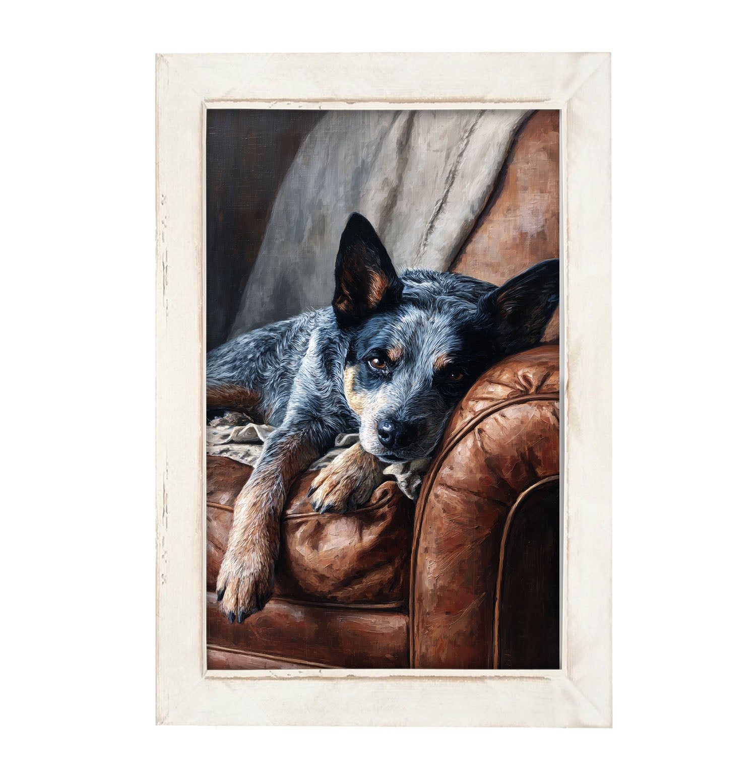 Armchair with Blue Heeler Dog - Framed Art