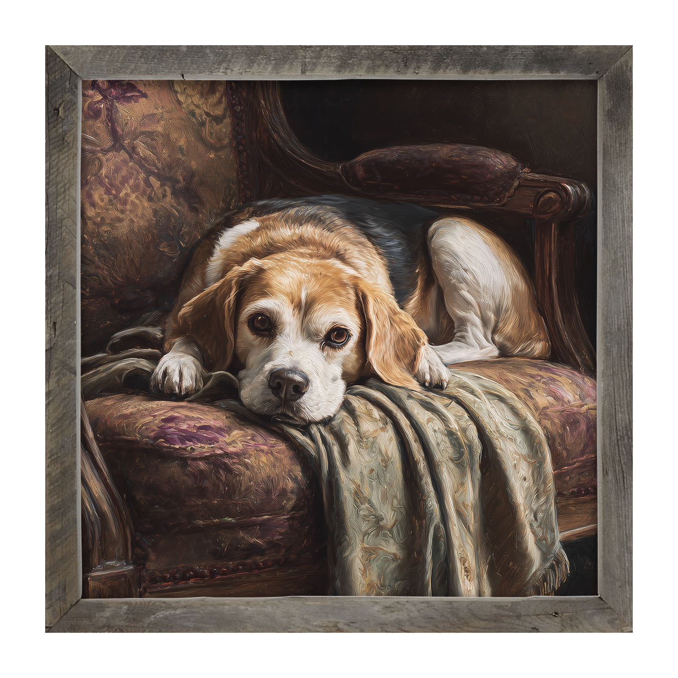 Armchair with Beagle Dog - Framed Art