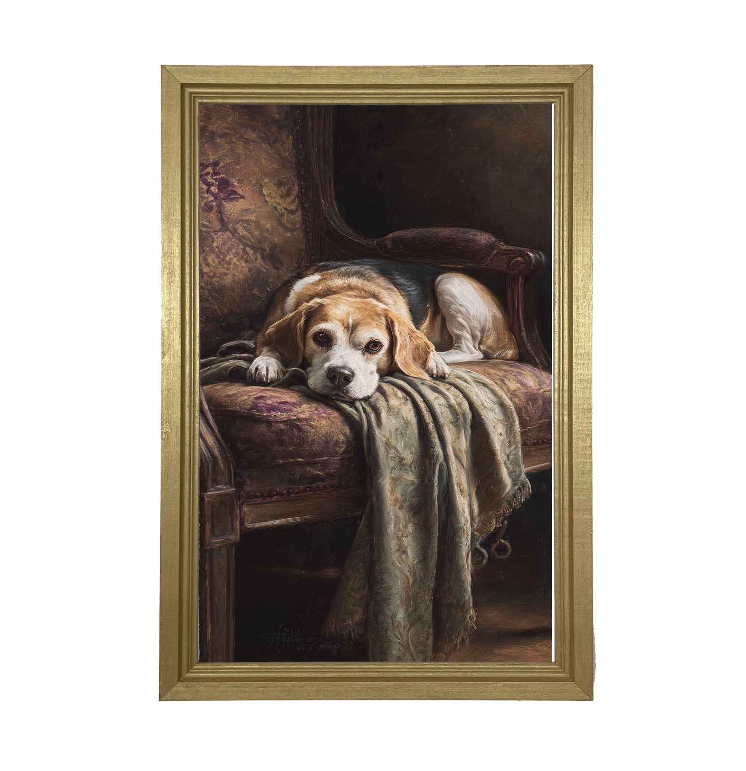 Armchair with Beagle Dog - Framed Art