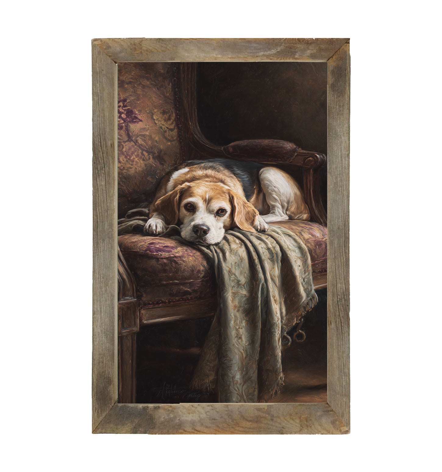 Armchair with Beagle Dog - Framed Art