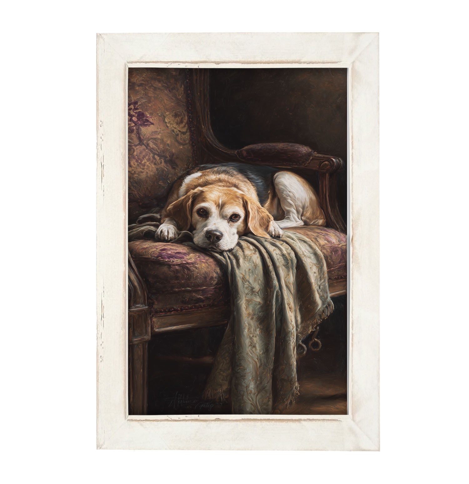 Armchair with Beagle Dog - Framed Art