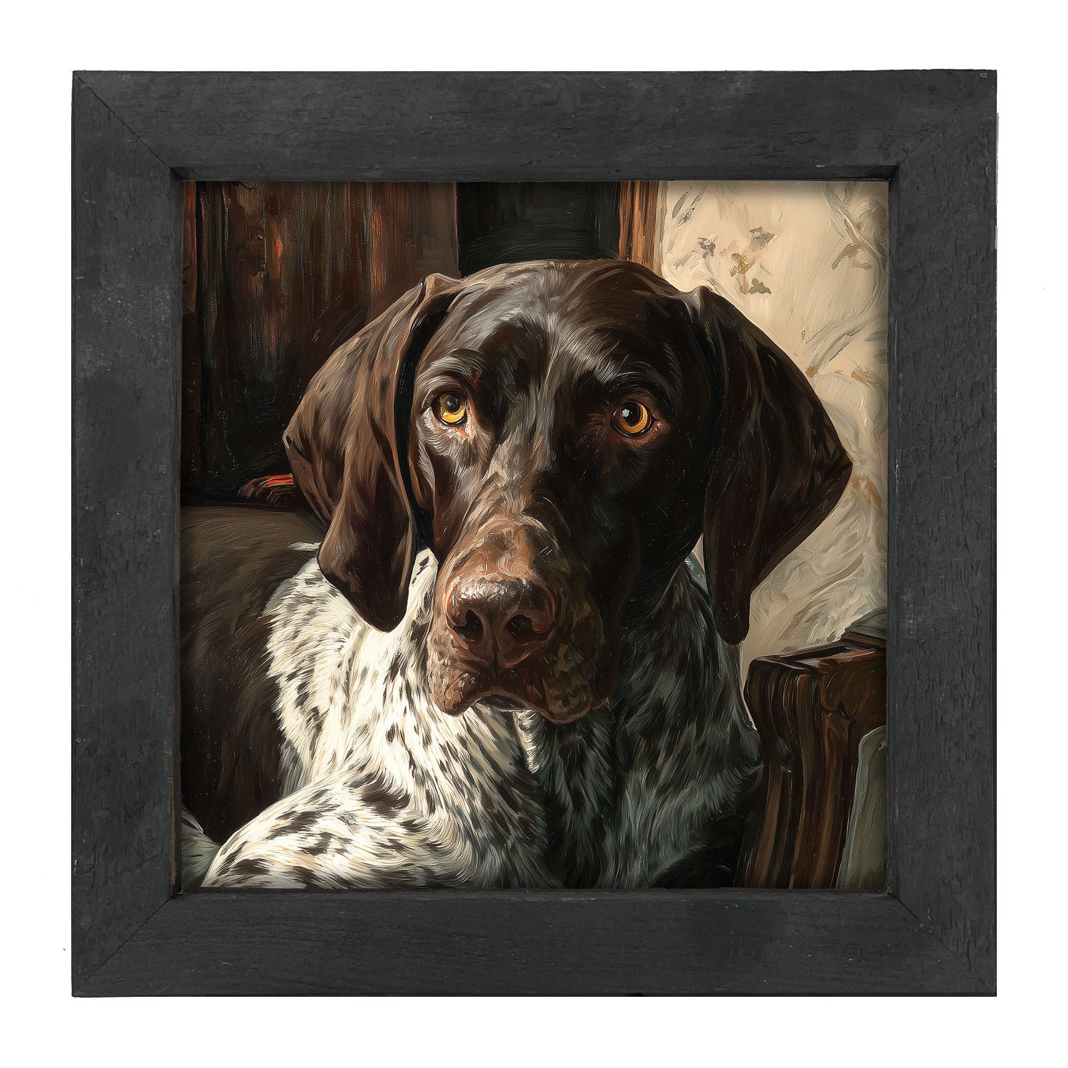 Armchair with German Shorthaired Pointer Dog - Framed Art