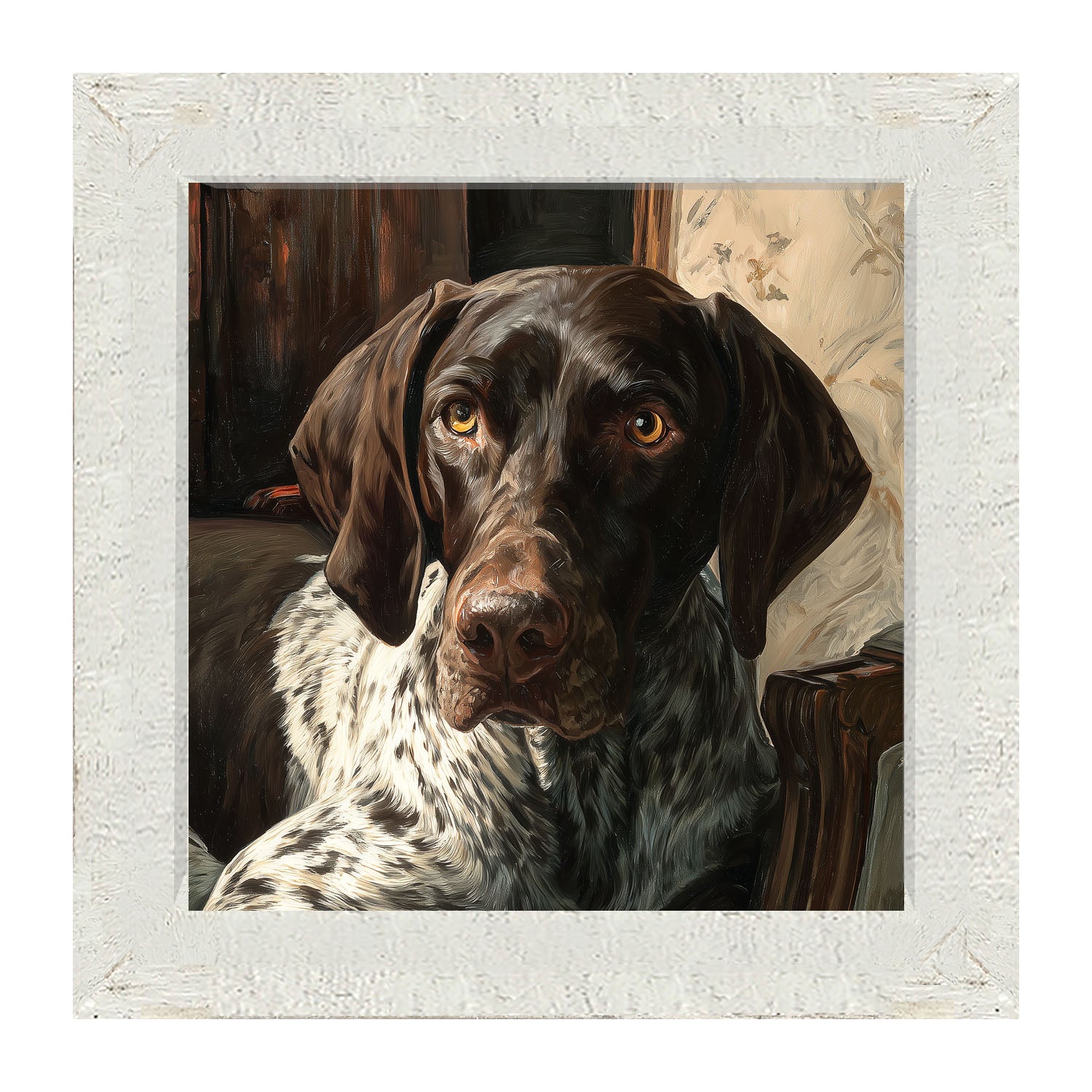 Armchair with German Shorthaired Pointer Dog - Framed Art