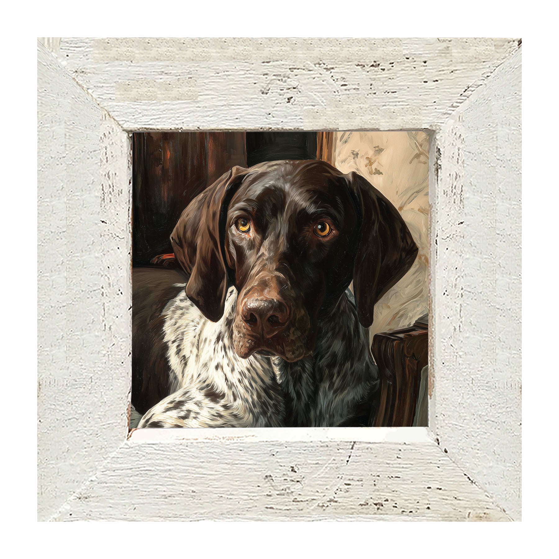 Armchair with German Shorthaired Pointer Dog - Framed Art