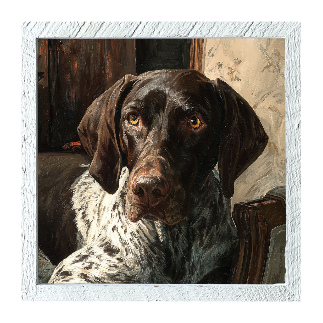 Armchair with German Shorthaired Pointer Dog - Framed Art
