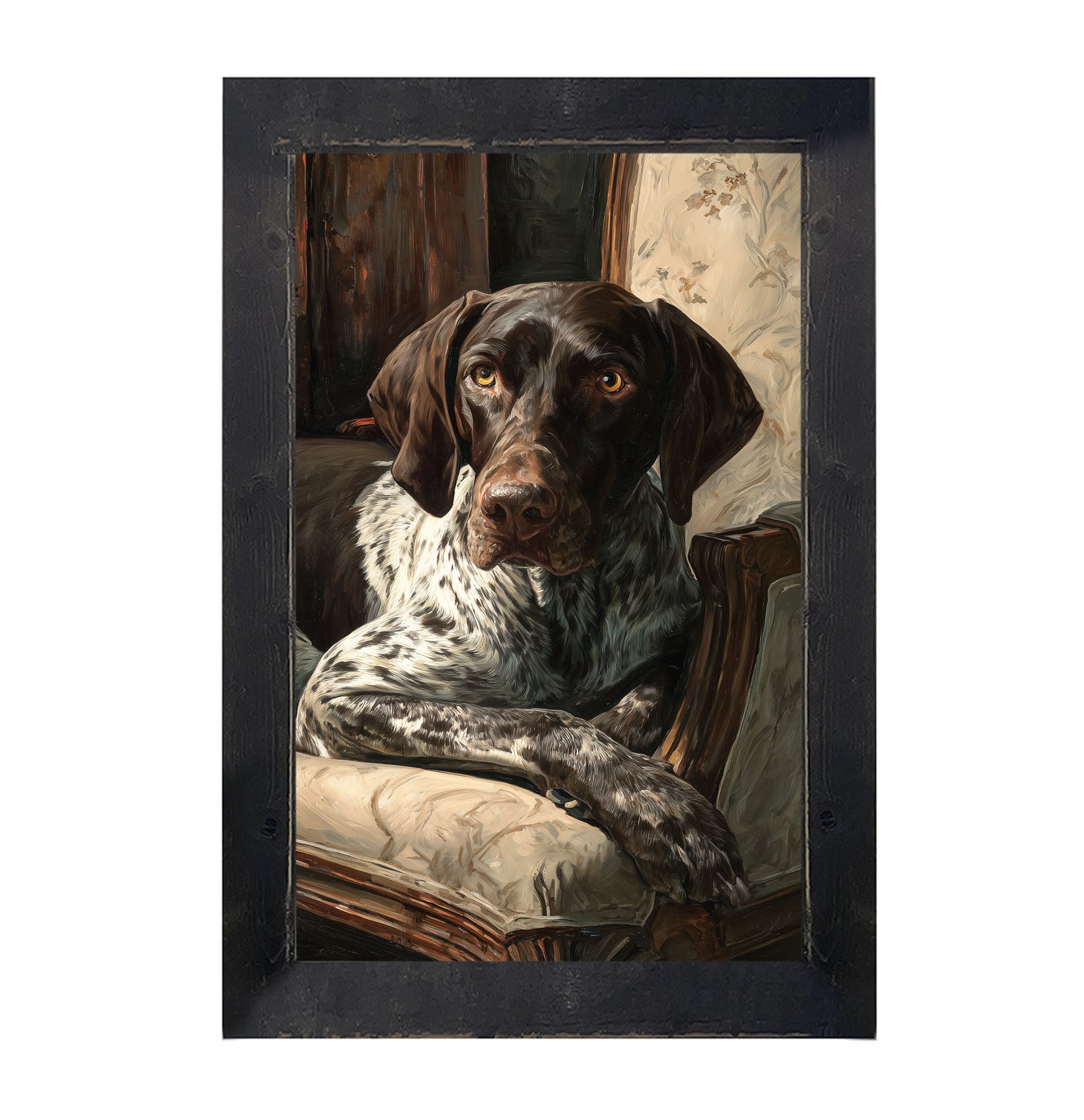 Armchair with German Shorthaired Pointer Dog - Framed Art