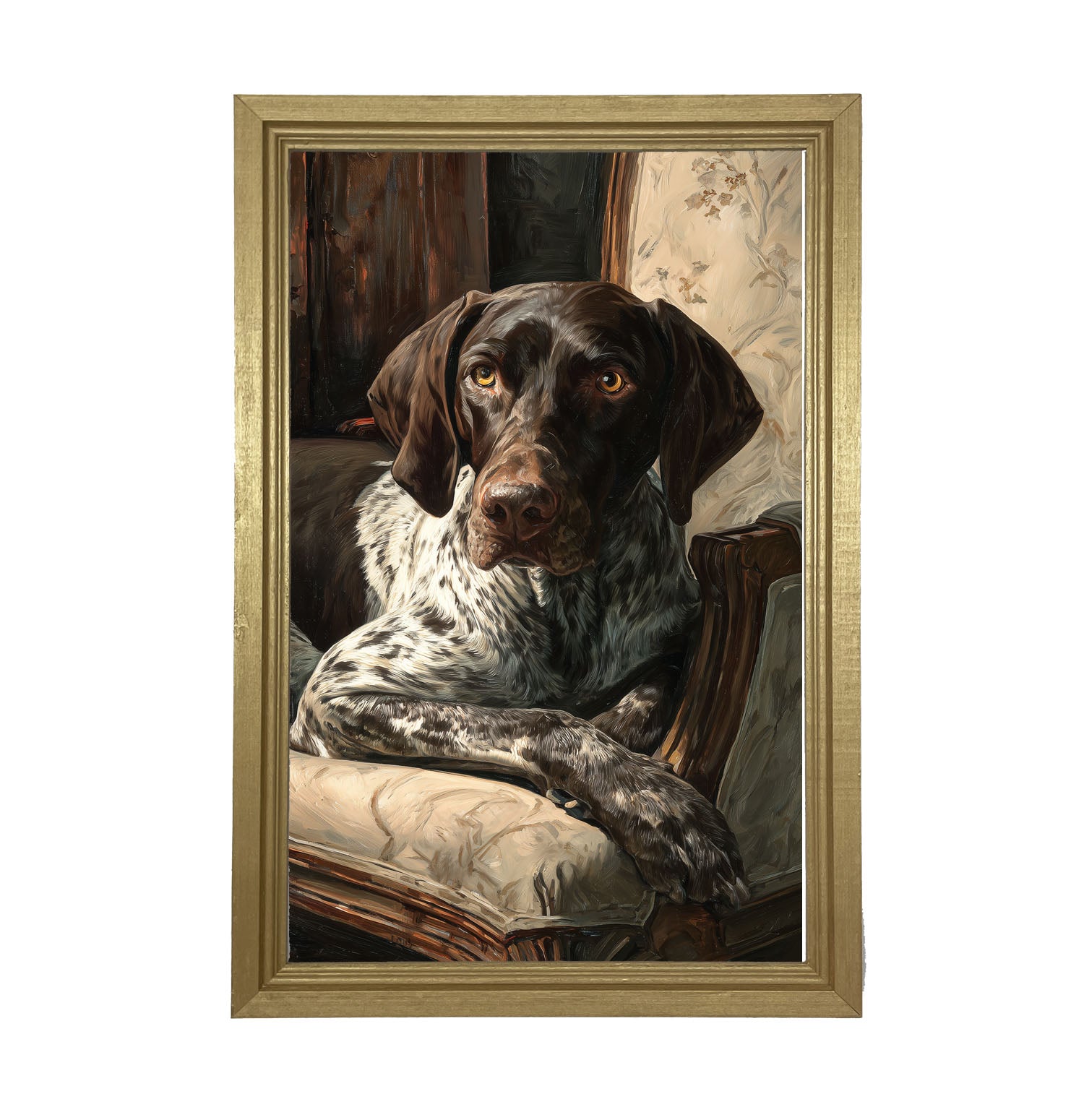 Armchair with German Shorthaired Pointer Dog - Framed Art
