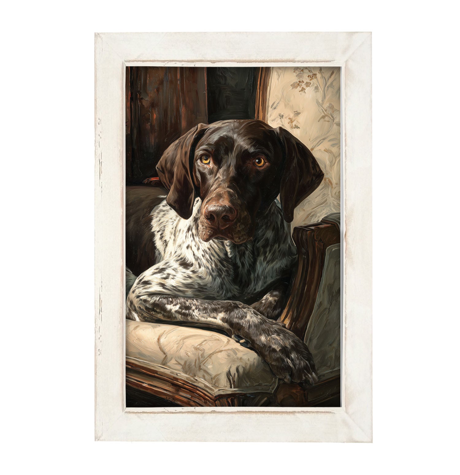 Armchair with German Shorthaired Pointer Dog - Framed Art