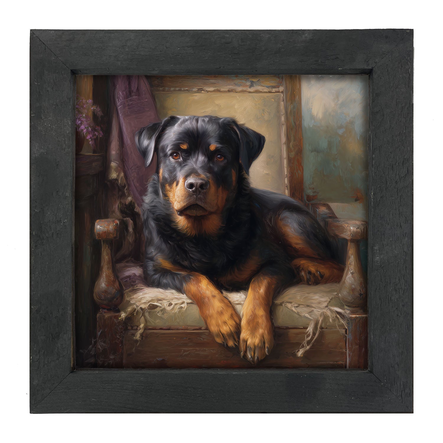 Armchair with Rottweiler Dog - Framed Art