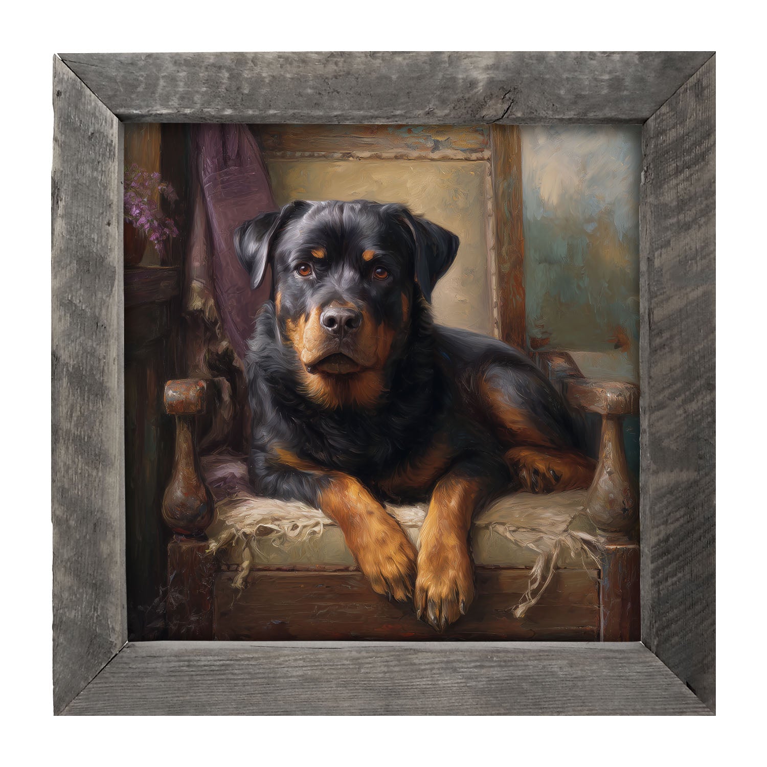 Armchair with Rottweiler Dog - Framed Art