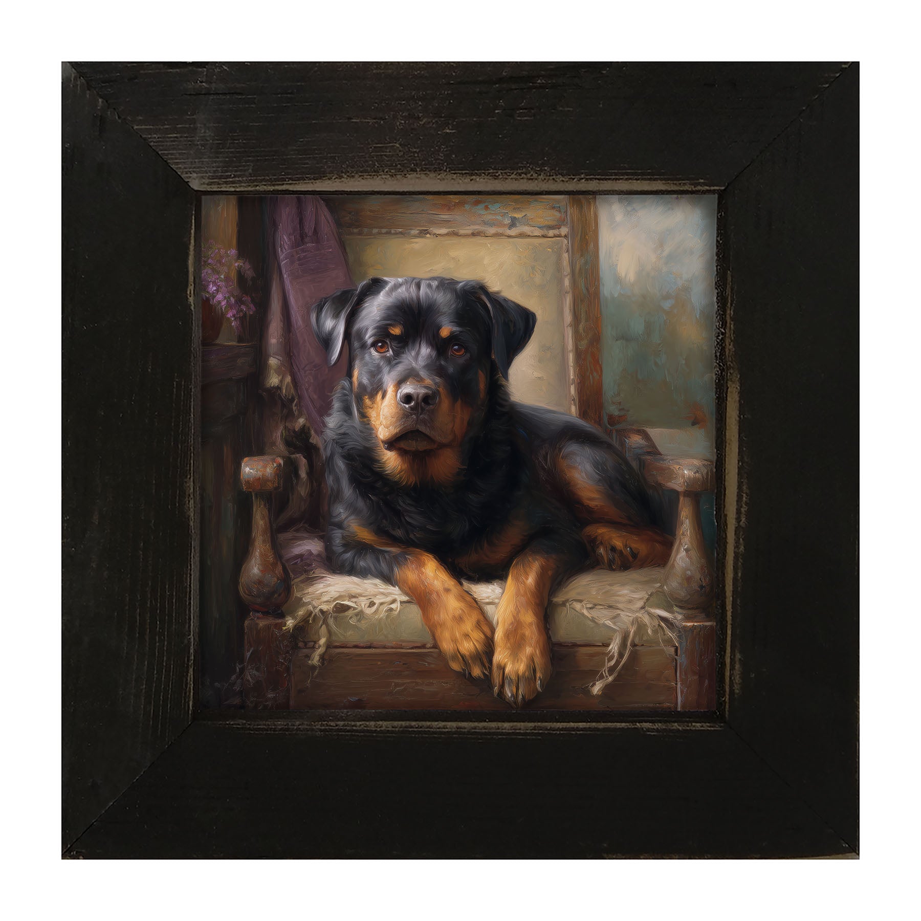 Armchair with Rottweiler Dog - Framed Art