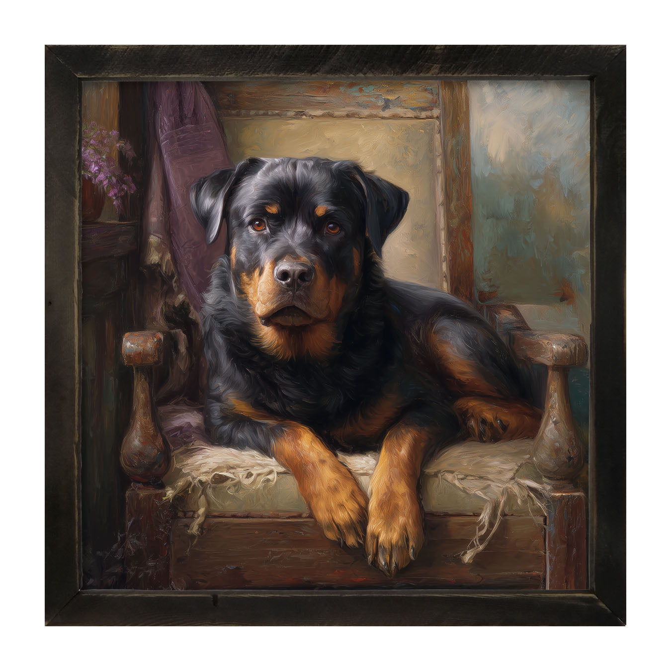 Armchair with Rottweiler Dog - Framed Art