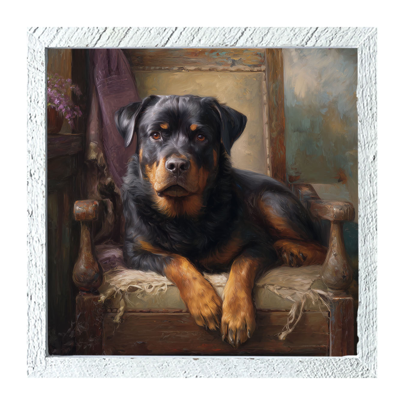 Armchair with Rottweiler Dog - Framed Art