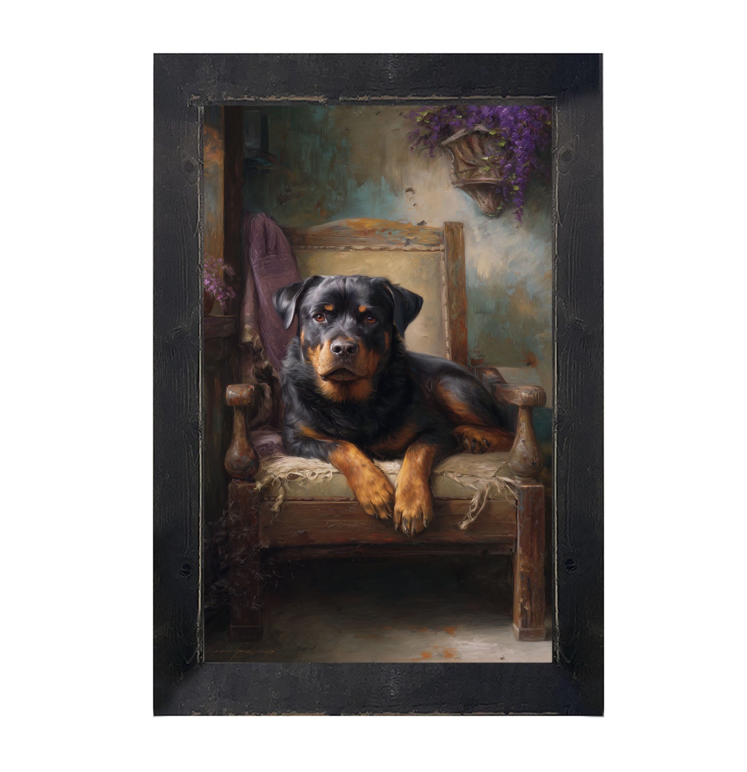 Armchair with Rottweiler Dog - Framed Art