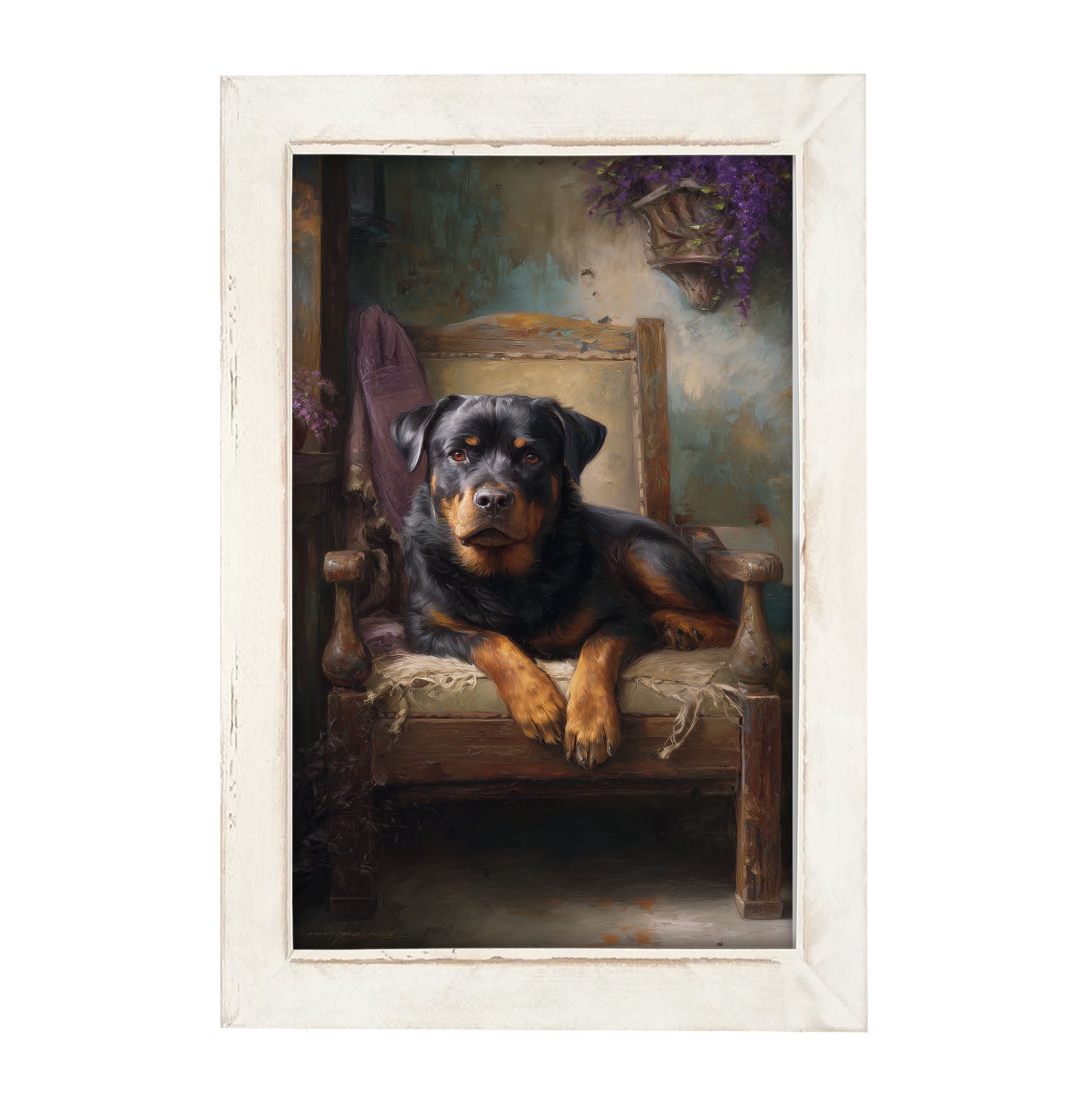 Armchair with Rottweiler Dog - Framed Art