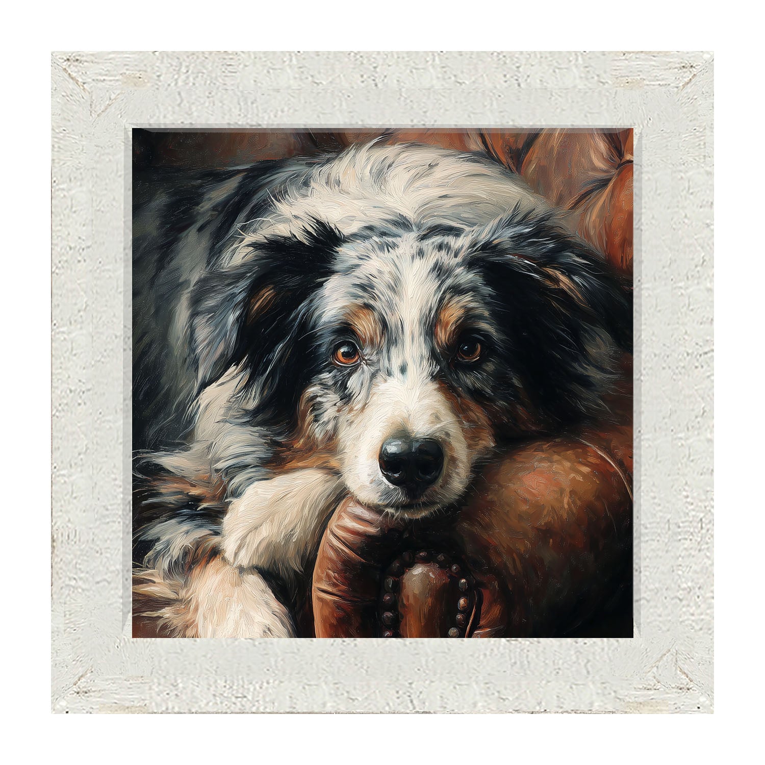 Armchair with Australian Shephard Dog - Framed Art