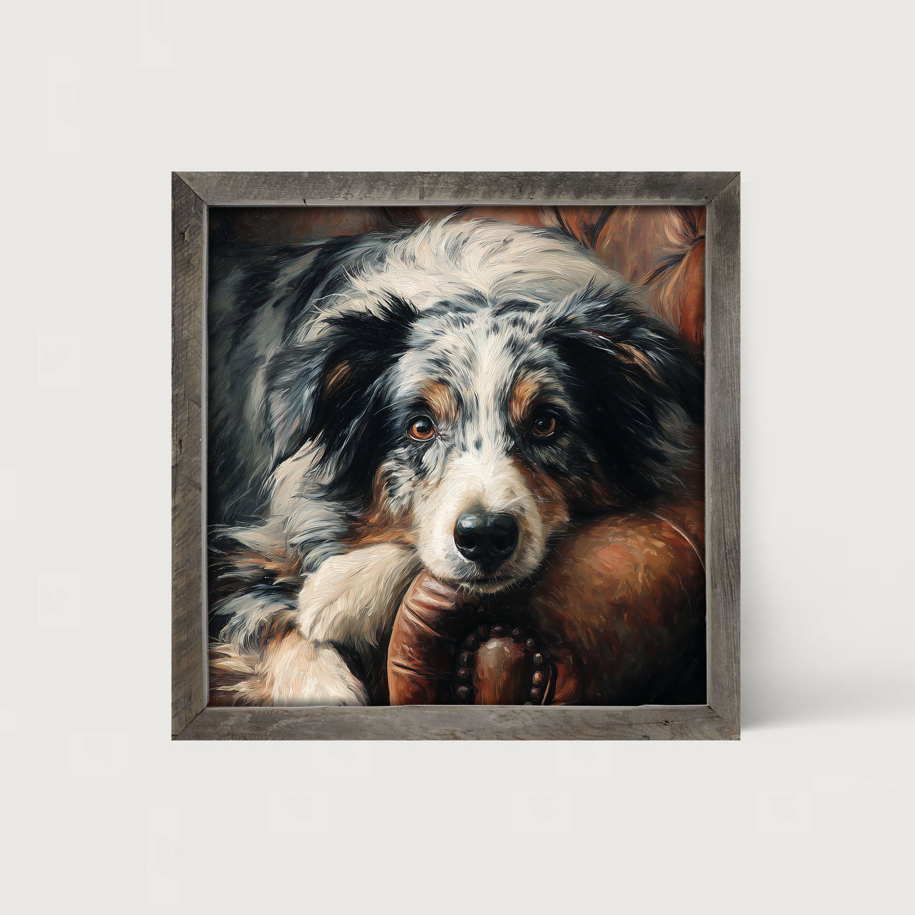 Armchair with Australian Shephard Dog - Framed Art