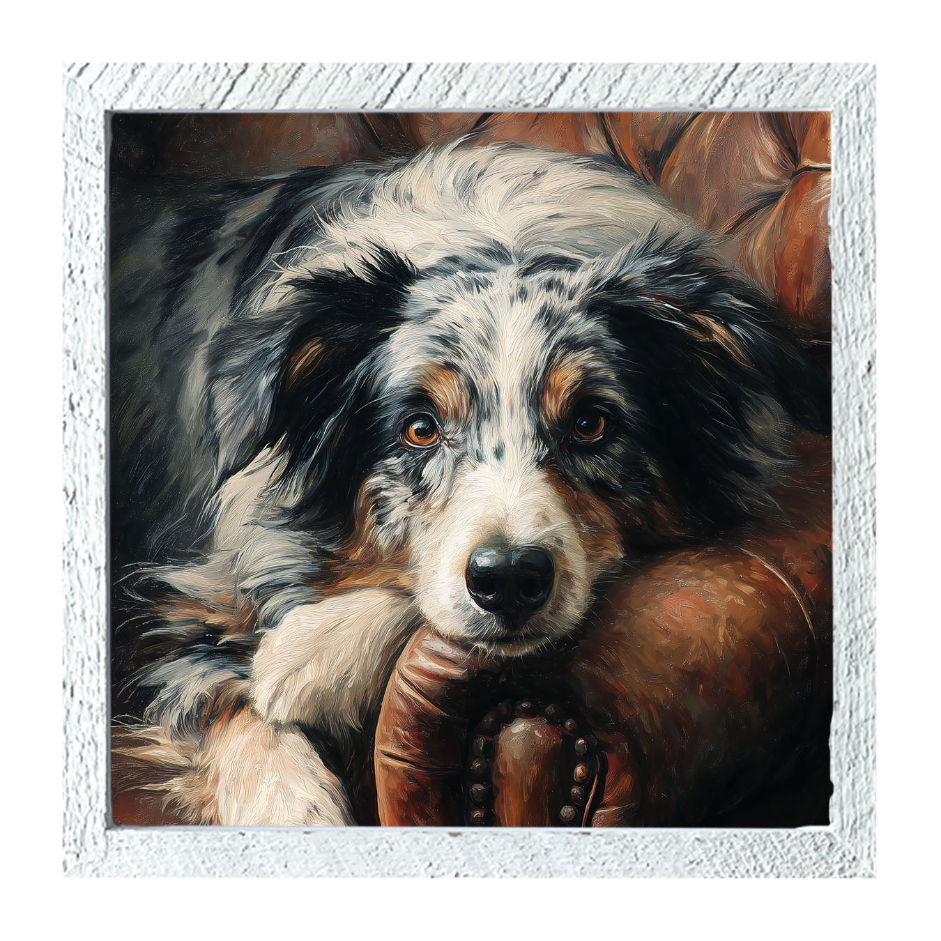 Armchair with Australian Shephard Dog - Framed Art